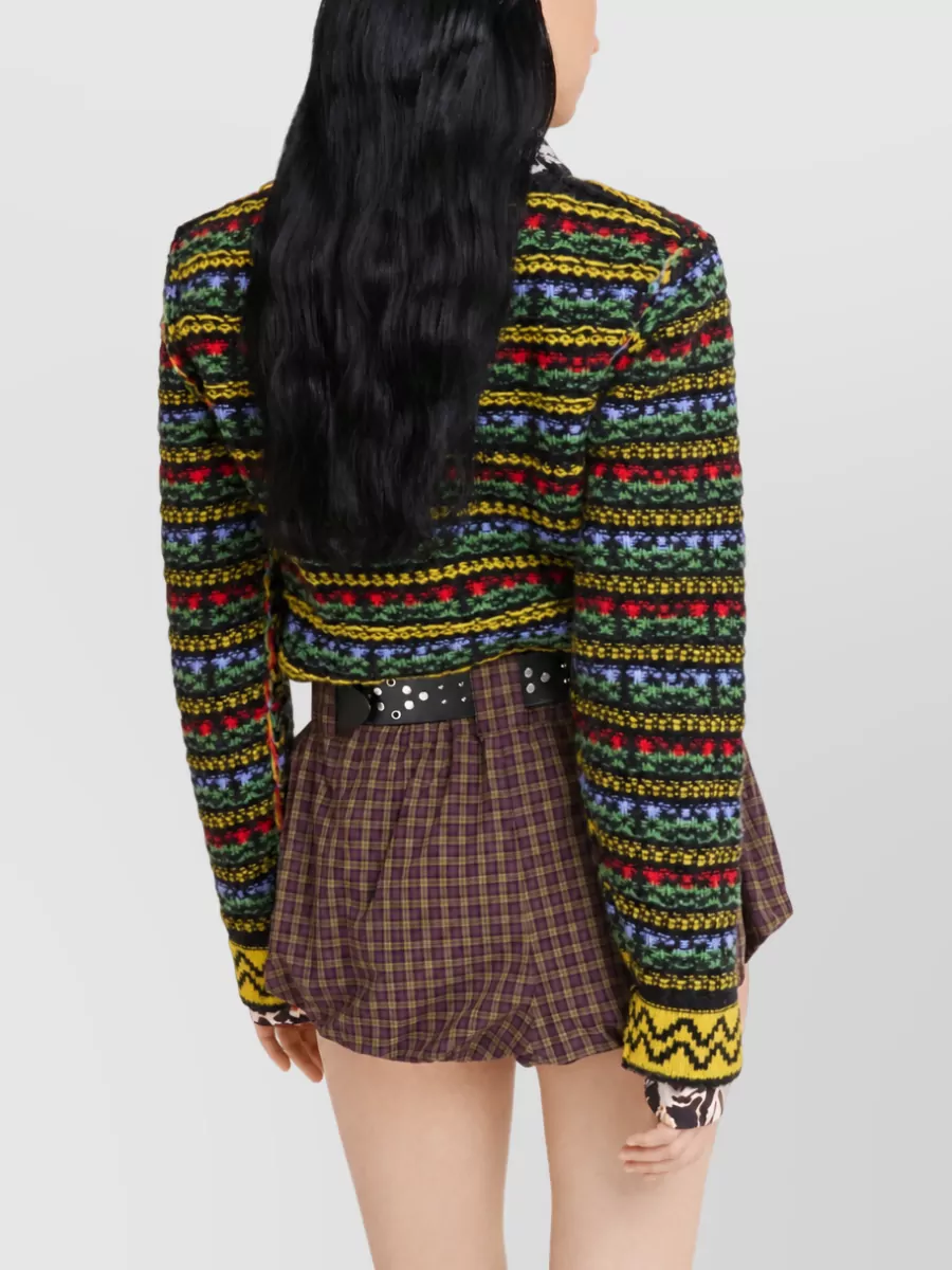 Marni Virgin Wool Floral Jacquard Knit Crew Neck Sweater