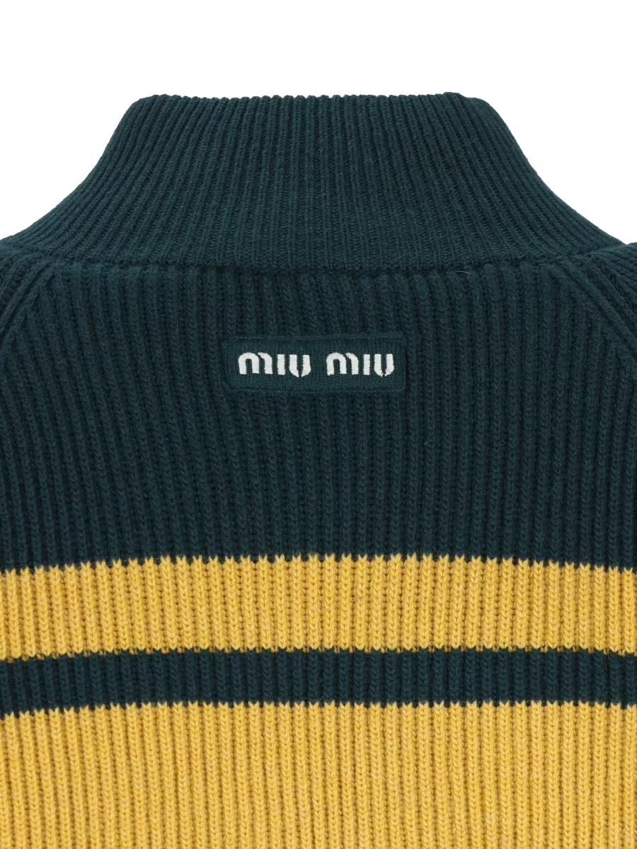 Miu Miu Virgin Wool Ribbed High-Neck Zip Jacket
