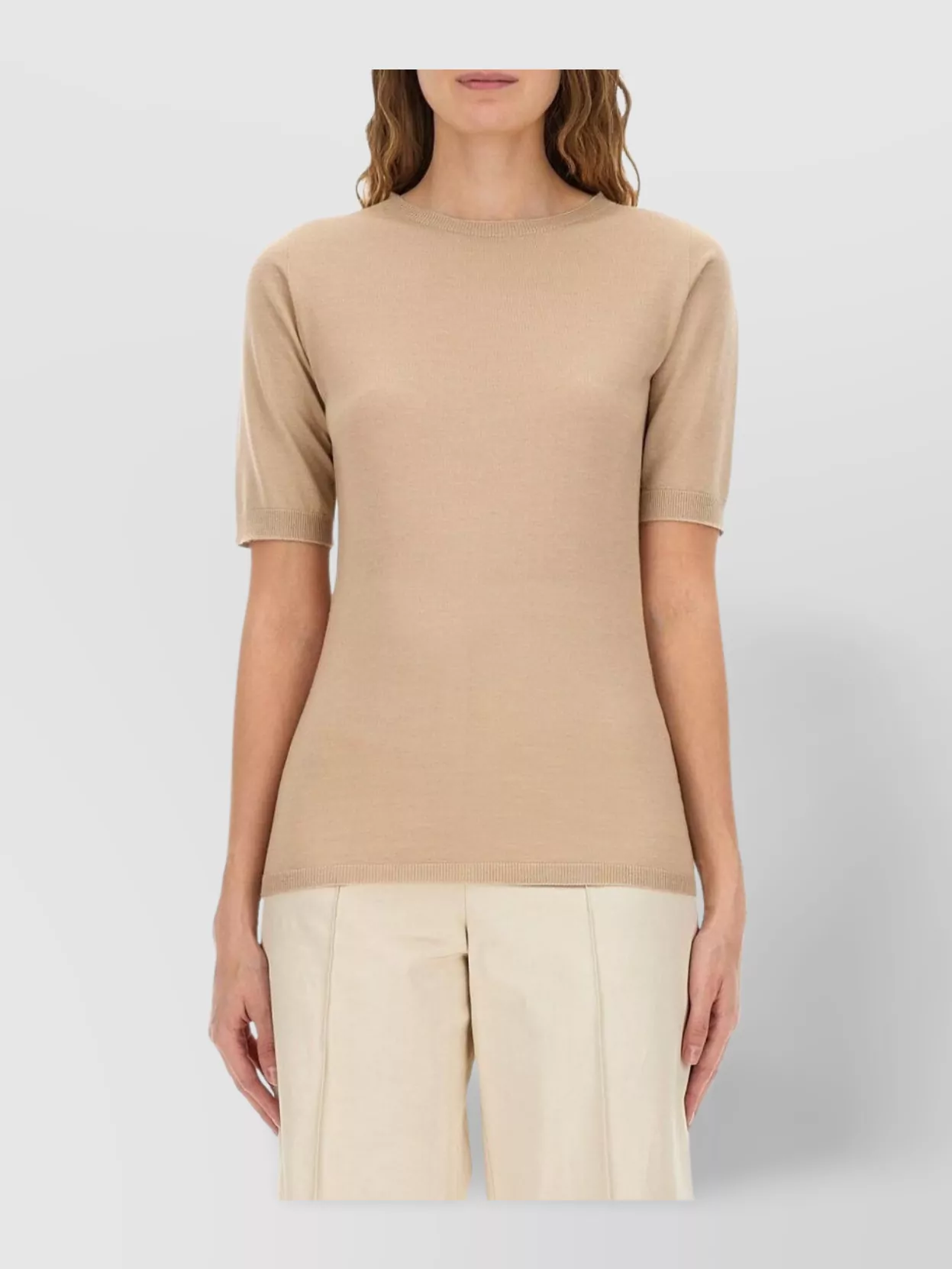 Fabiana Filippi Lightweight Short Sleeve Round Neck Top In Brown