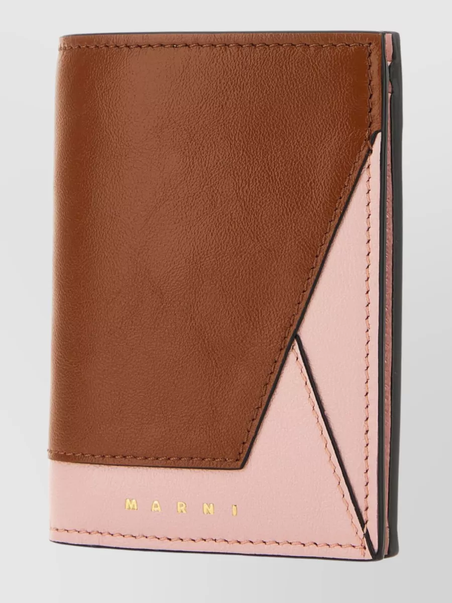 Shop Marni Bi-color Stitched Leather Duo Wallet In Pastel