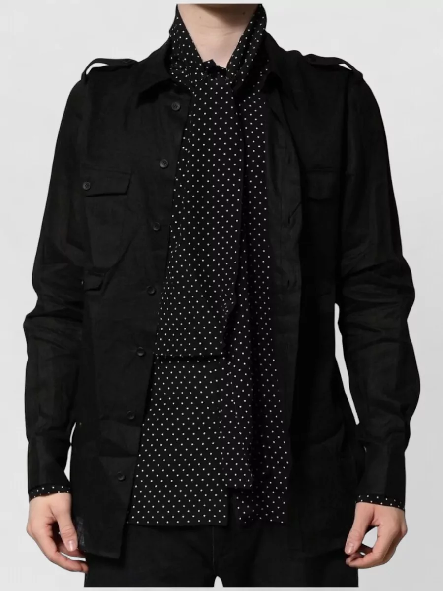 Dolce&Gabbana silk linen crystal embellished polka dot long sleeve shirt