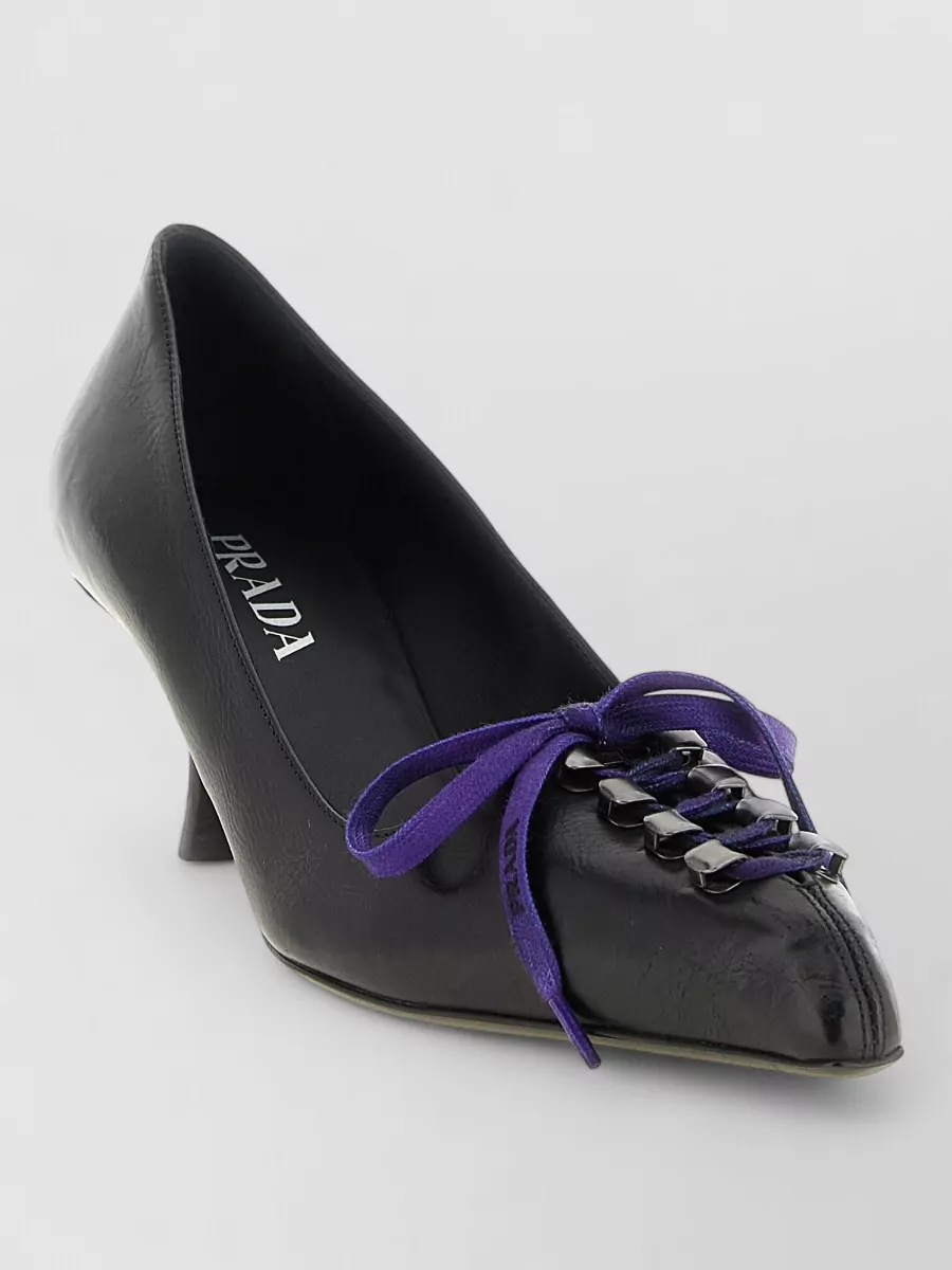Prada leather lace-up ballerina pumps