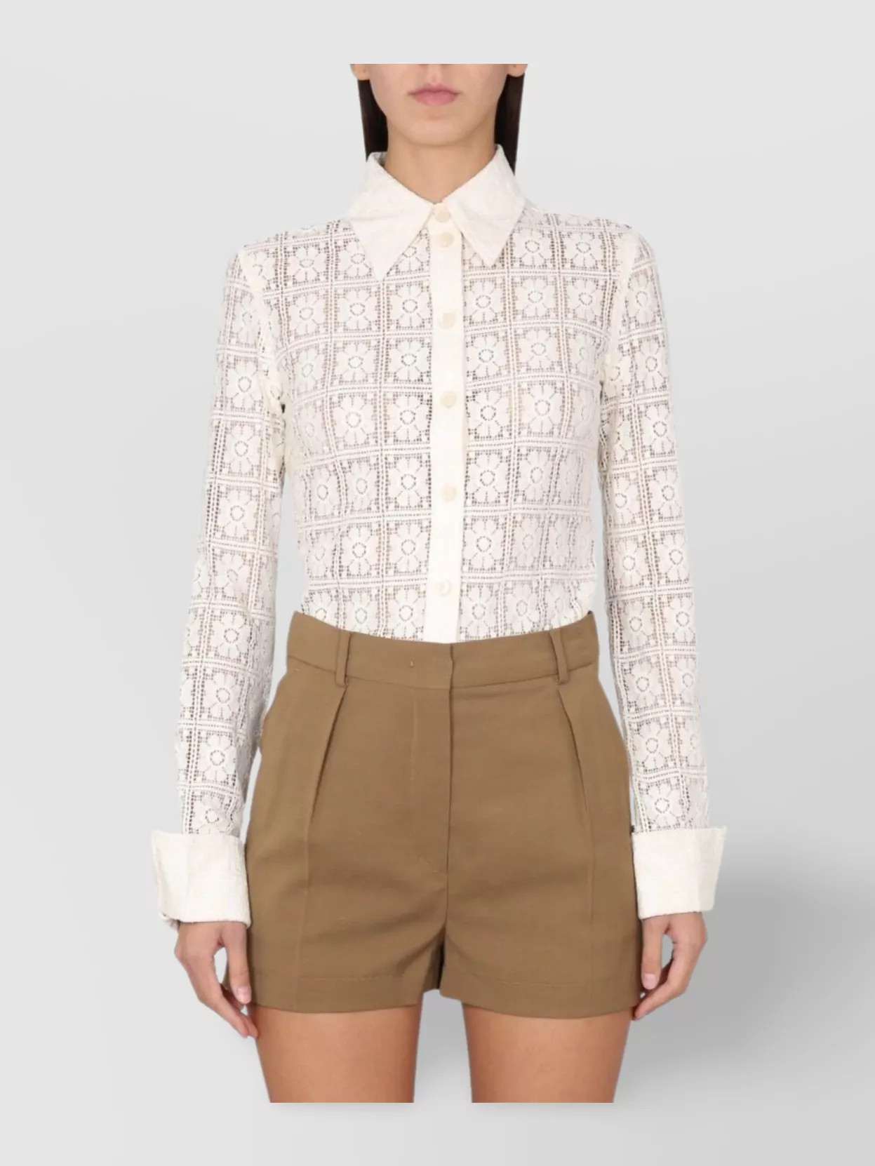 Max Mara Lace Long Sleeve Collared Shirt In White