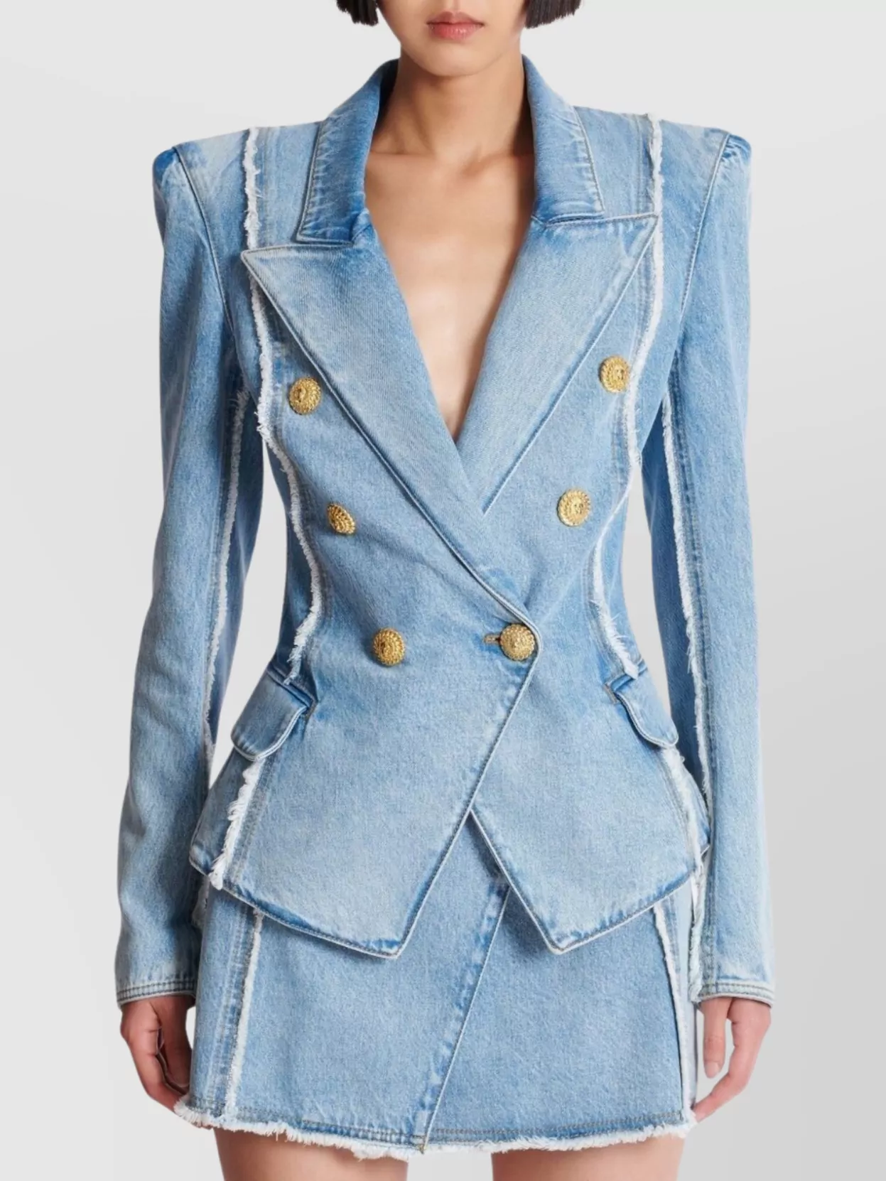 Shop Balmain Tailored Jacket With Peak Lapels And Frayed Edges