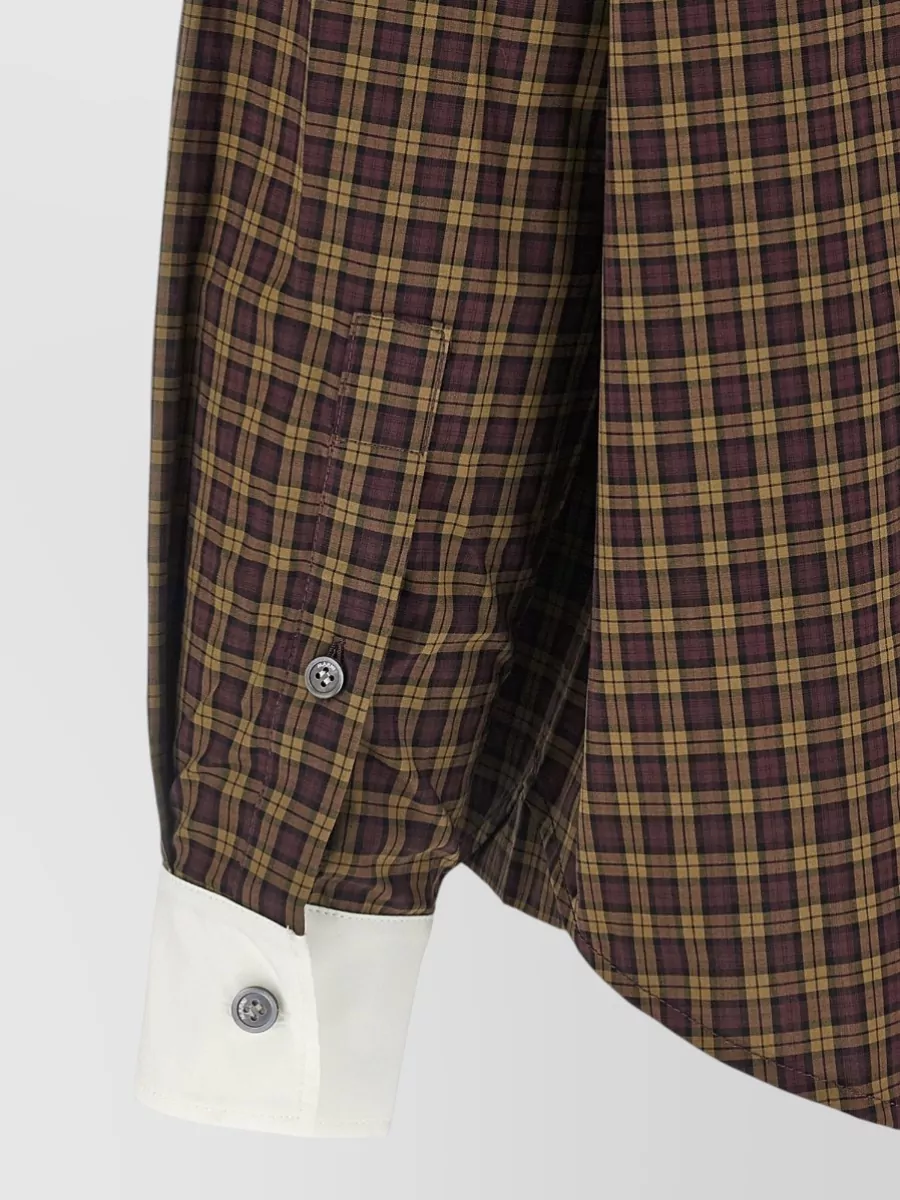 Marni Embroidered Check Cotton Scarf Collar Oversized Shirt