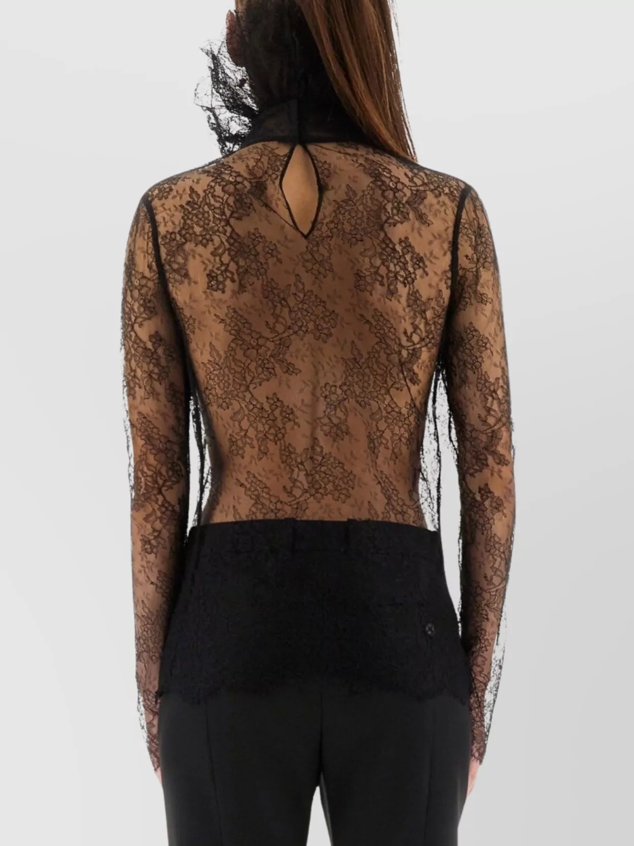 Alexander Mcqueen Sheer Lace High Neck Long Sleeve Top