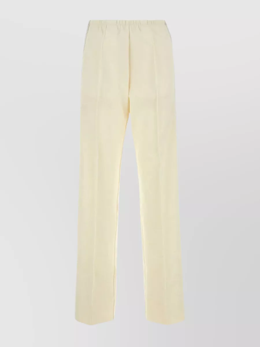 Shop Palm Angels Cotton Blend Wide-leg Trousers With Elastic Waistband In Cream
