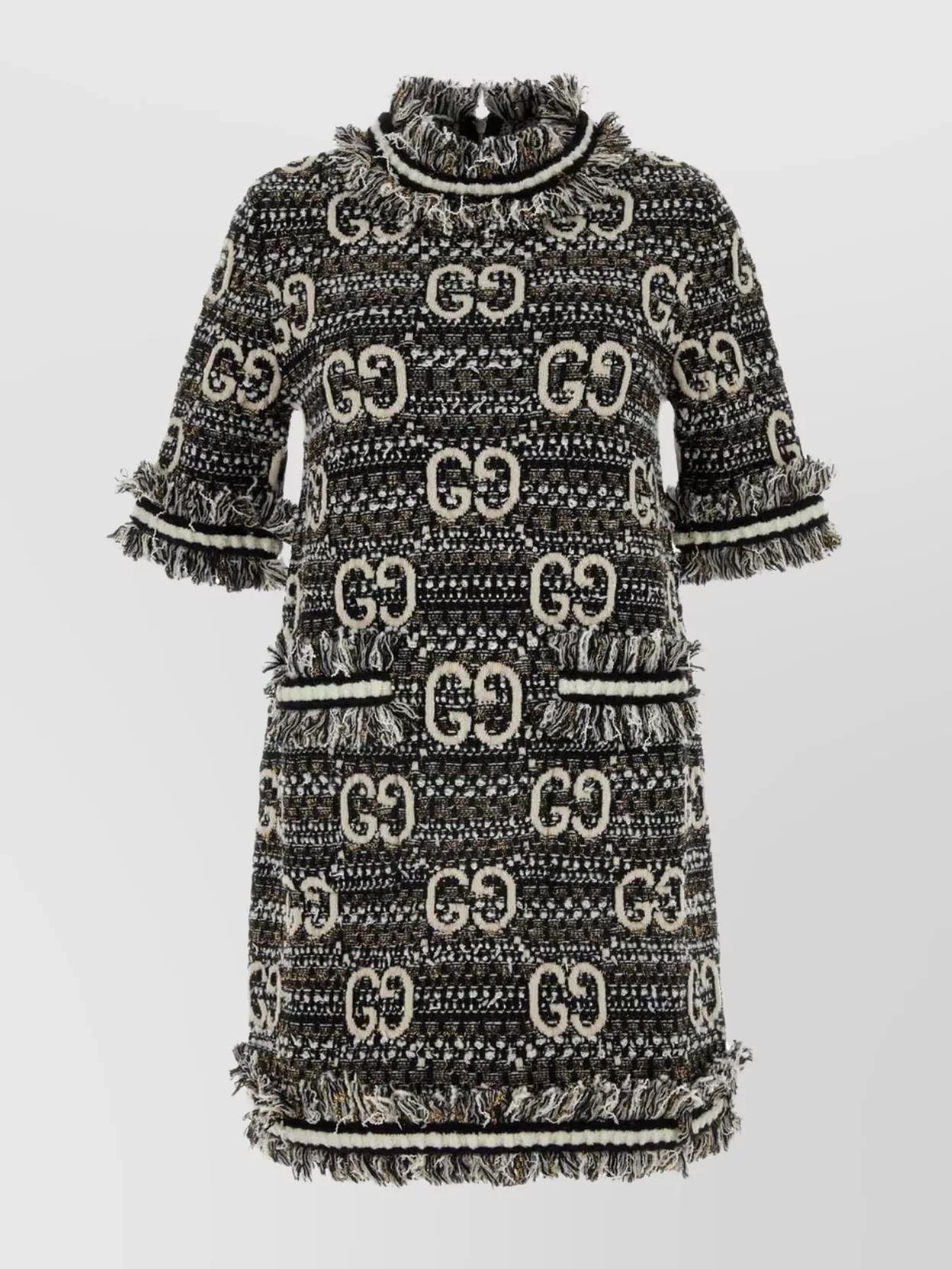 Shop Gucci G Textured Mini Dress Featuring Intricate Embroidery In Black