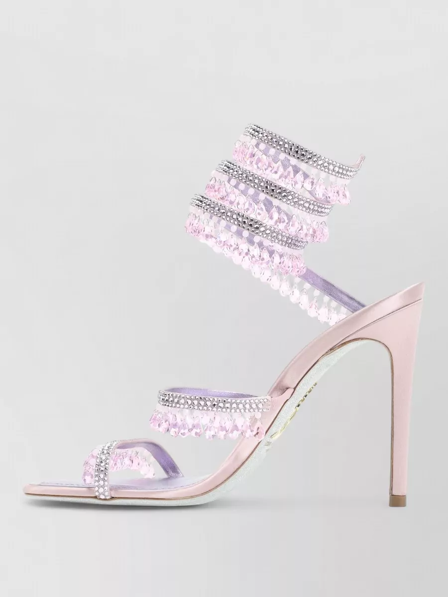 Rene Caovilla Sandal Open Toe Stiletto Heel Crystal Straps