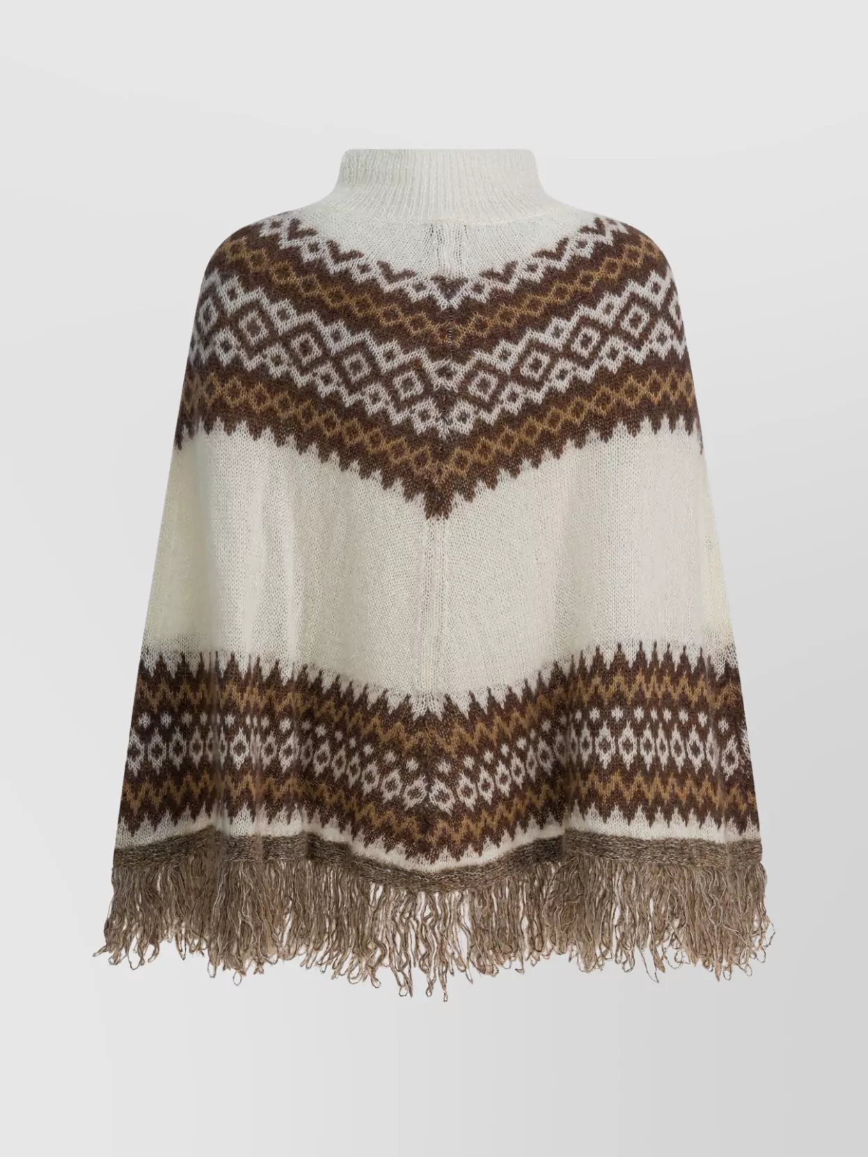 Rakkì Geometric Knit Poncho Fringe Hem In Black