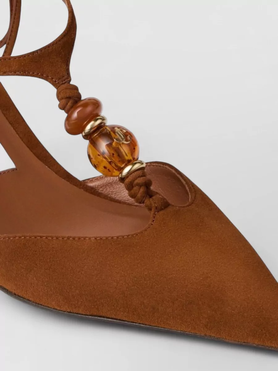 Jimmy Choo Suede Leather Bead Embellished Slingback Pumps