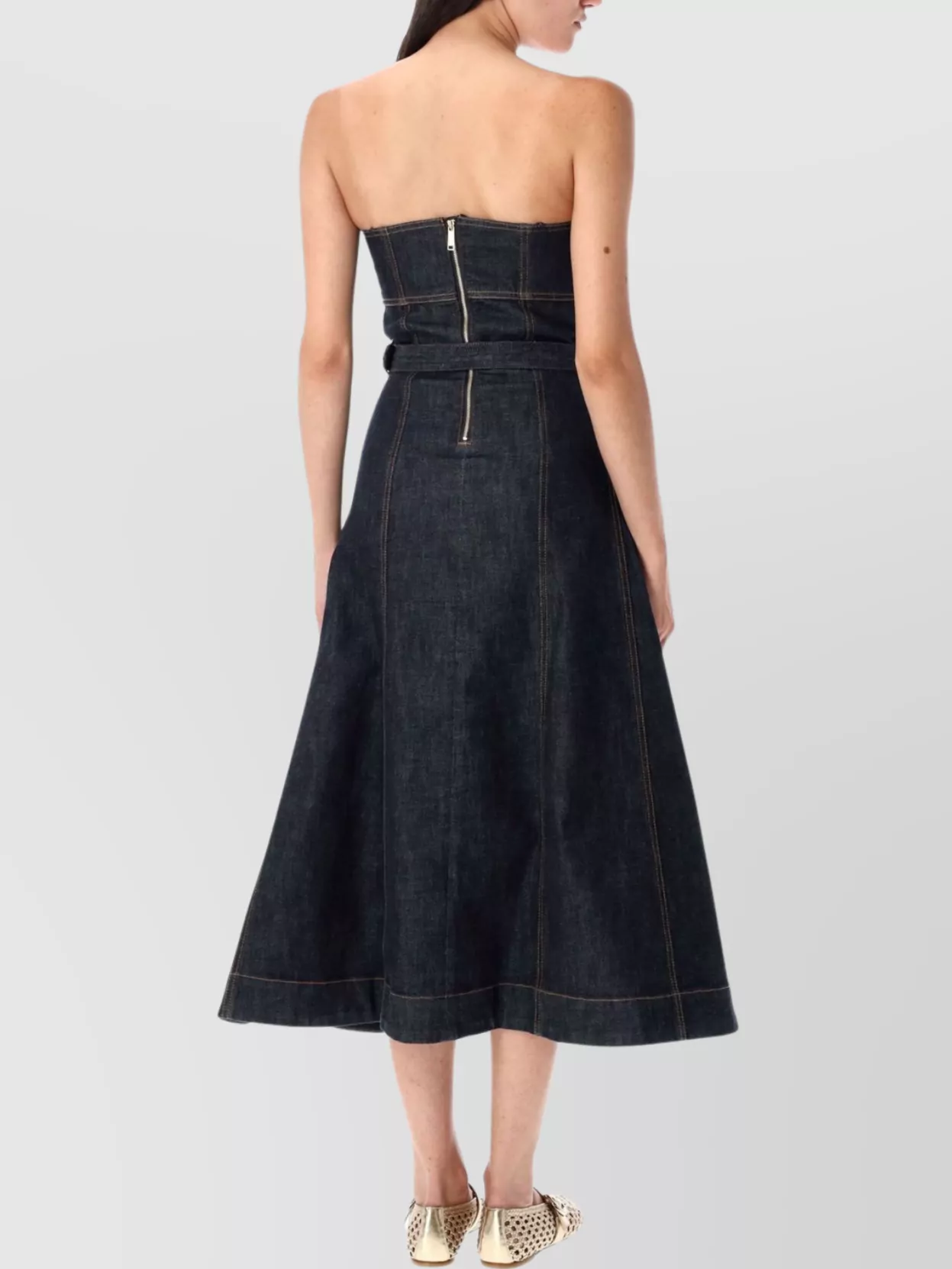 Self-Portrait Strapless Denim Bustier Long Dress