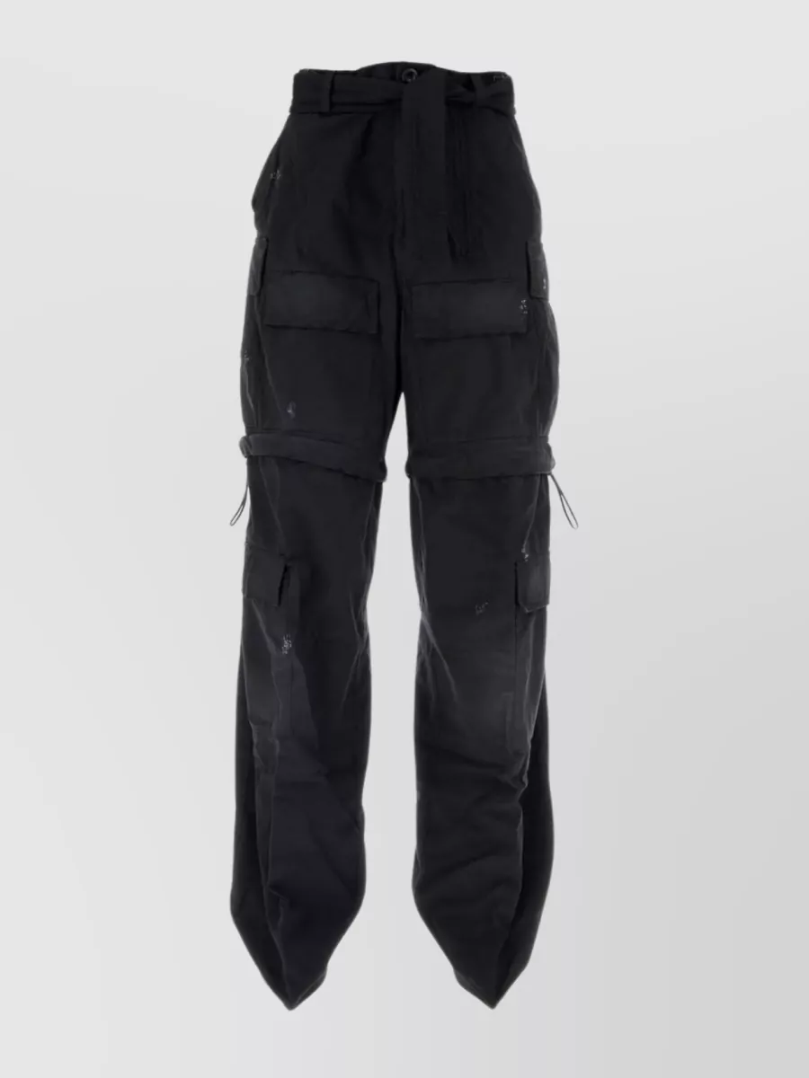 Shop Balenciaga Stonewashed Cotton Cargo Pantaboots With Detachable Belt In Black