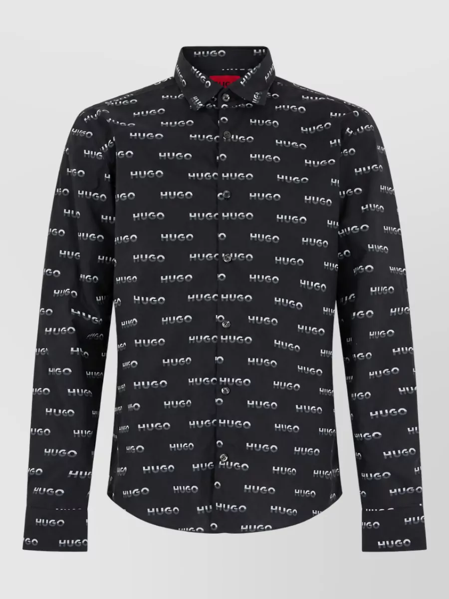Boss cotton long-sleeve logo-print shirt