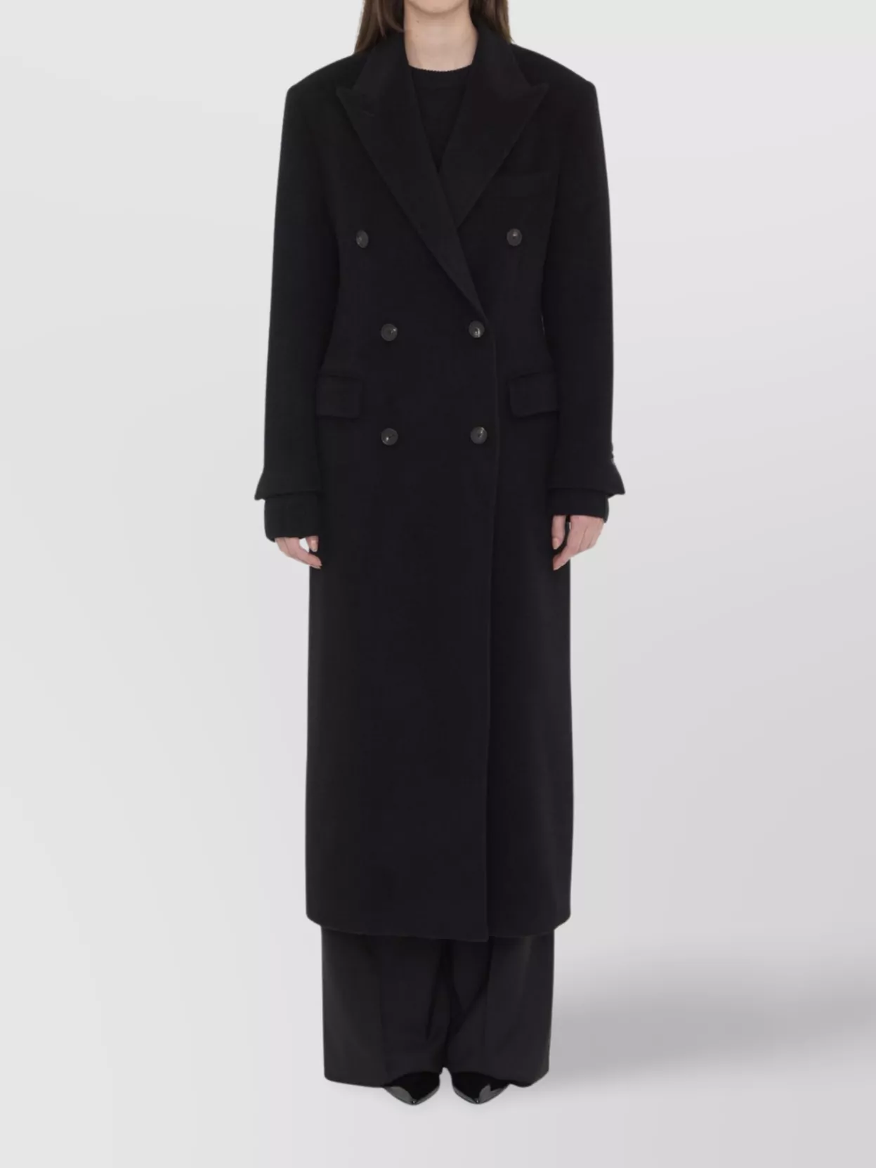 Tagliatore Mid-length Wool Coat Peak Lapels In Black