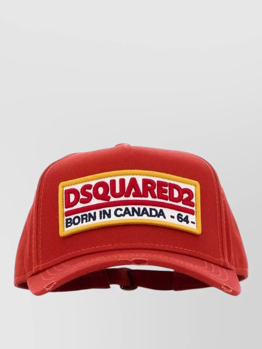 Dsquared2 Cotton Baseball Cap Curved Brim Detail In Red