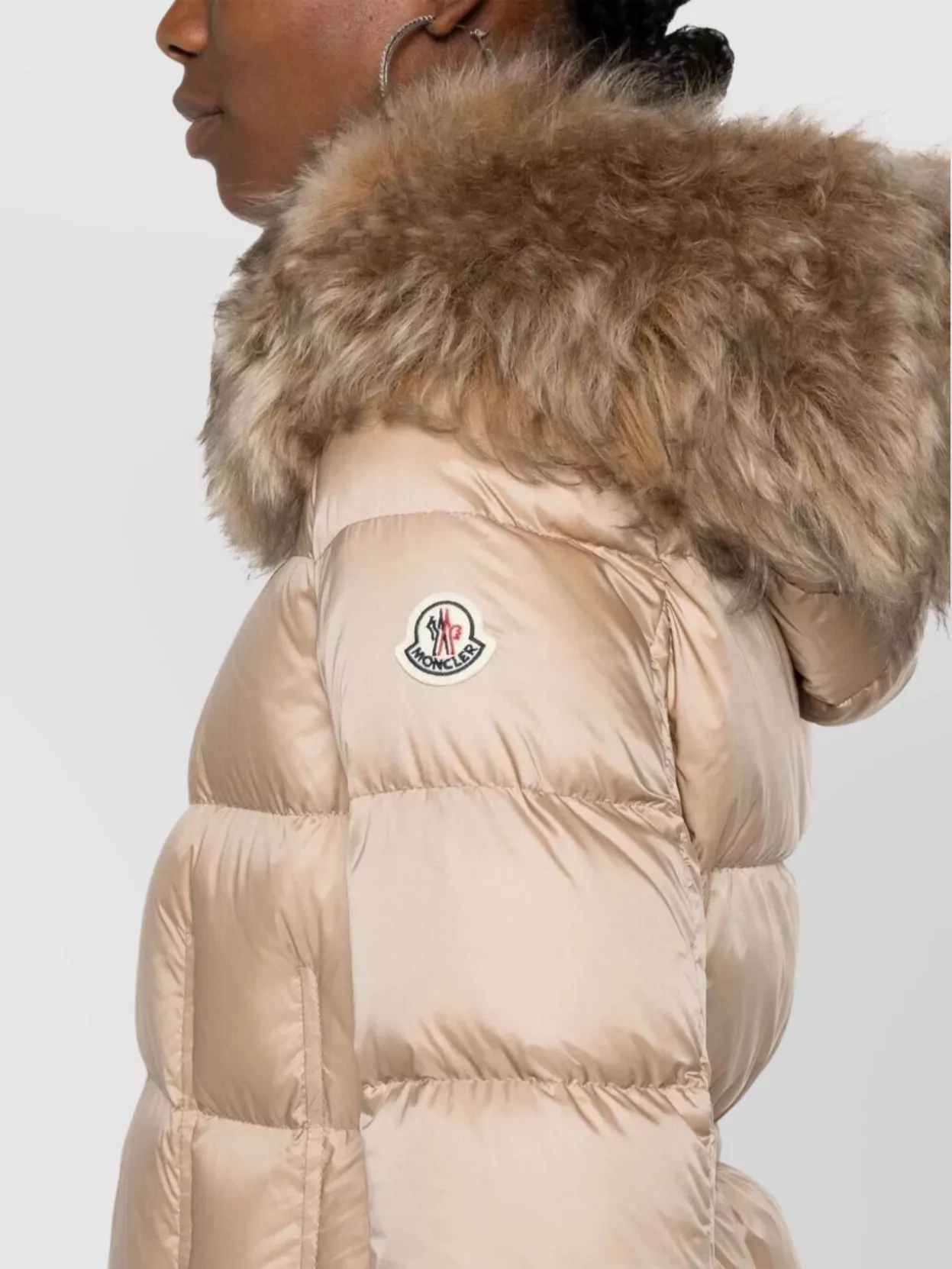 Moncler Long Hooded Down Jacket With Fur Trim