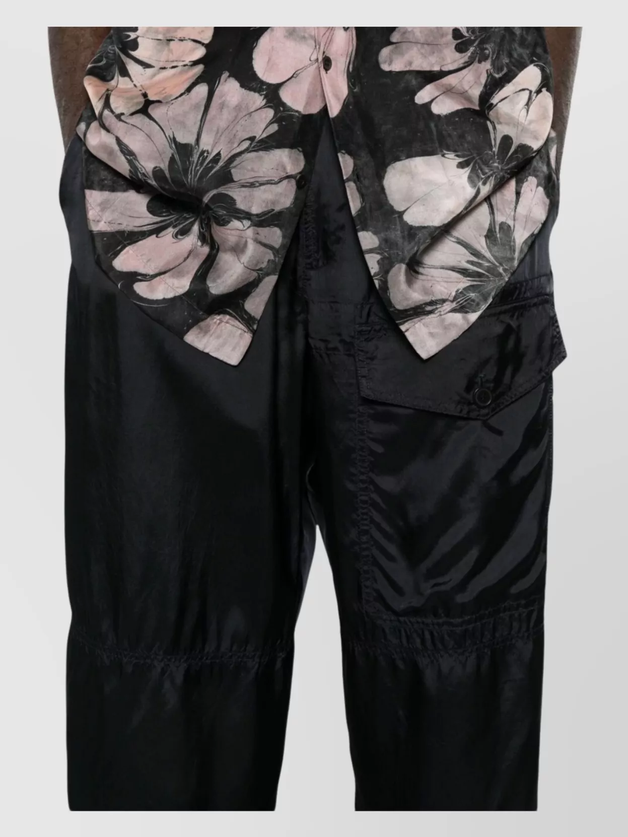Dries Van Noten Wide Leg Satin Trousers Flap Slit Pockets