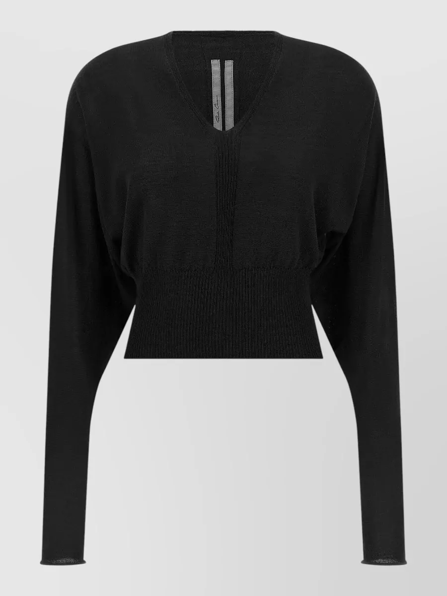 Rick Owens virgin wool ribbed v-neck cropped long-sleeve knitted top
