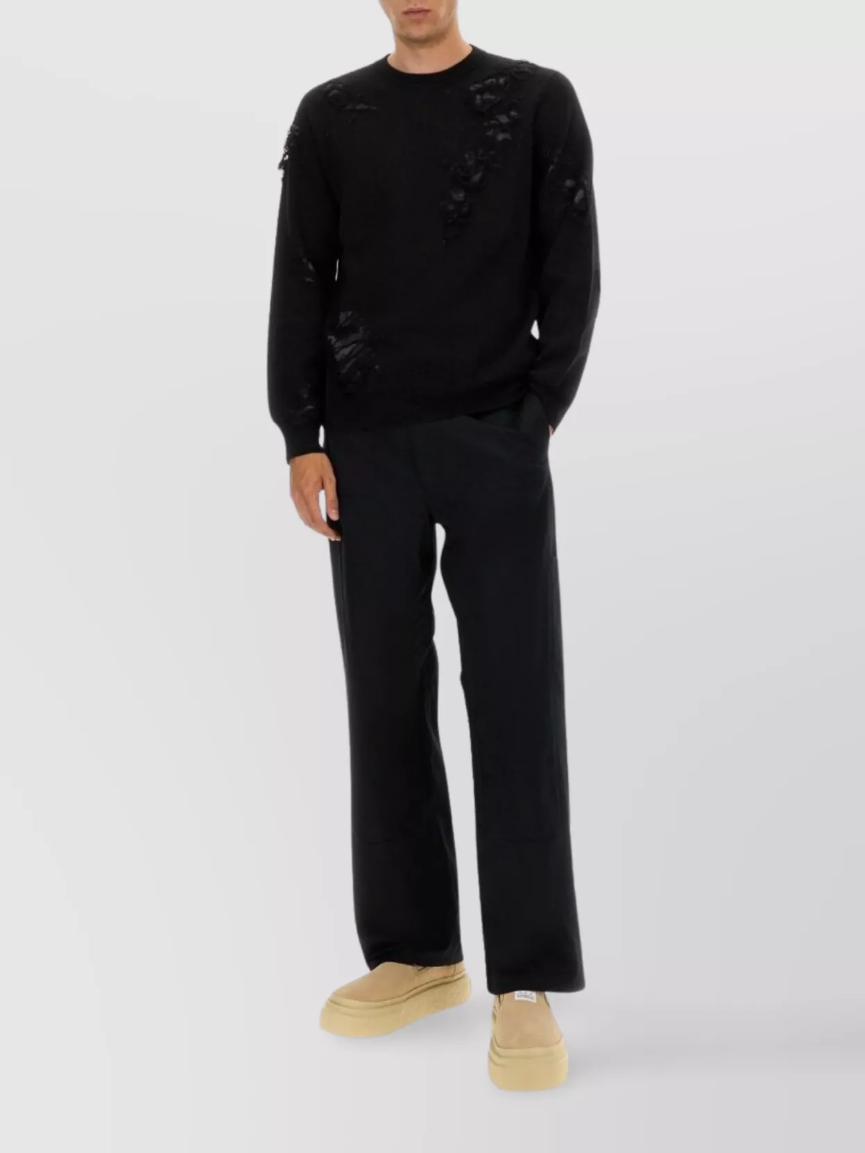 Mm6 Maison Margiela Crew Neck Distressed Sweater