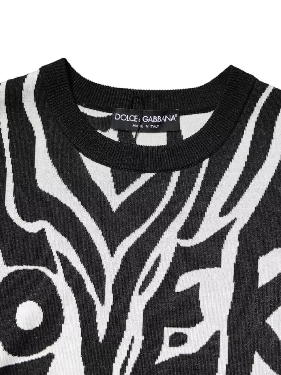 Dolce&Gabbana Silk Wool Zebra Print Long-Sleeve Pullover Sweater