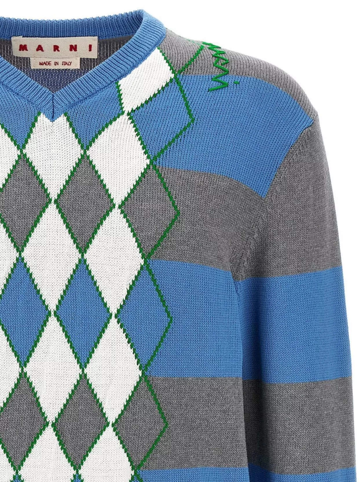 Marni Blue Stripe Sweater With Argyle Motif