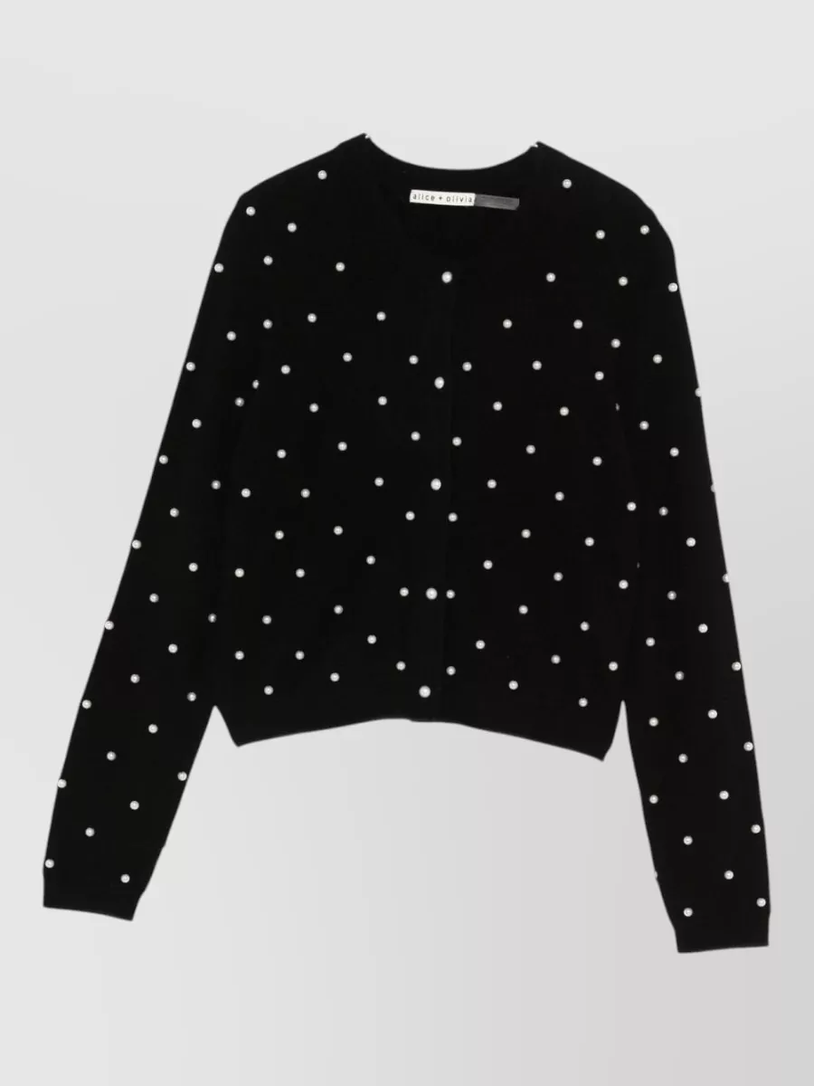 Alice + Olivia cashmere pearl-embellished long-sleeve cardigan