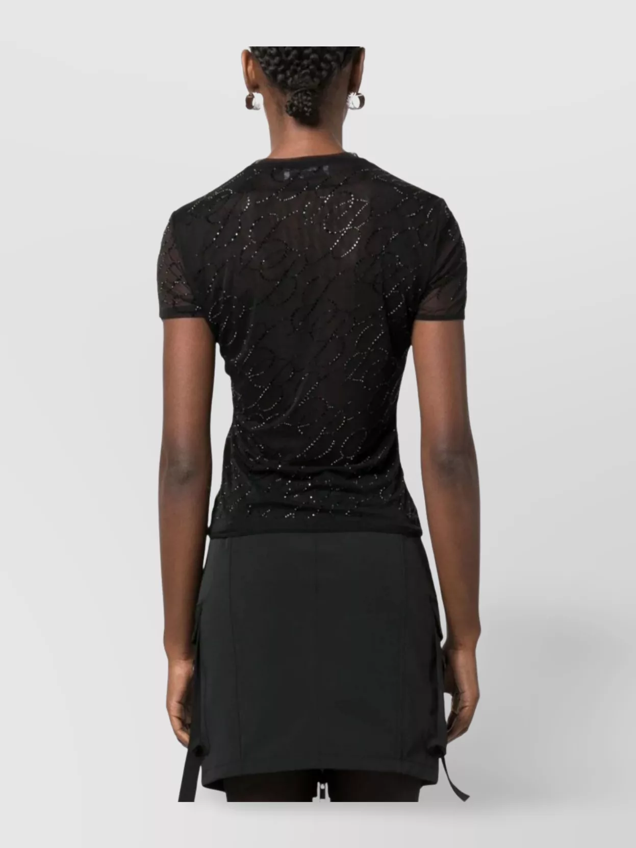 Blumarine Sheer Logo Mesh Top With Embroidered Detailing