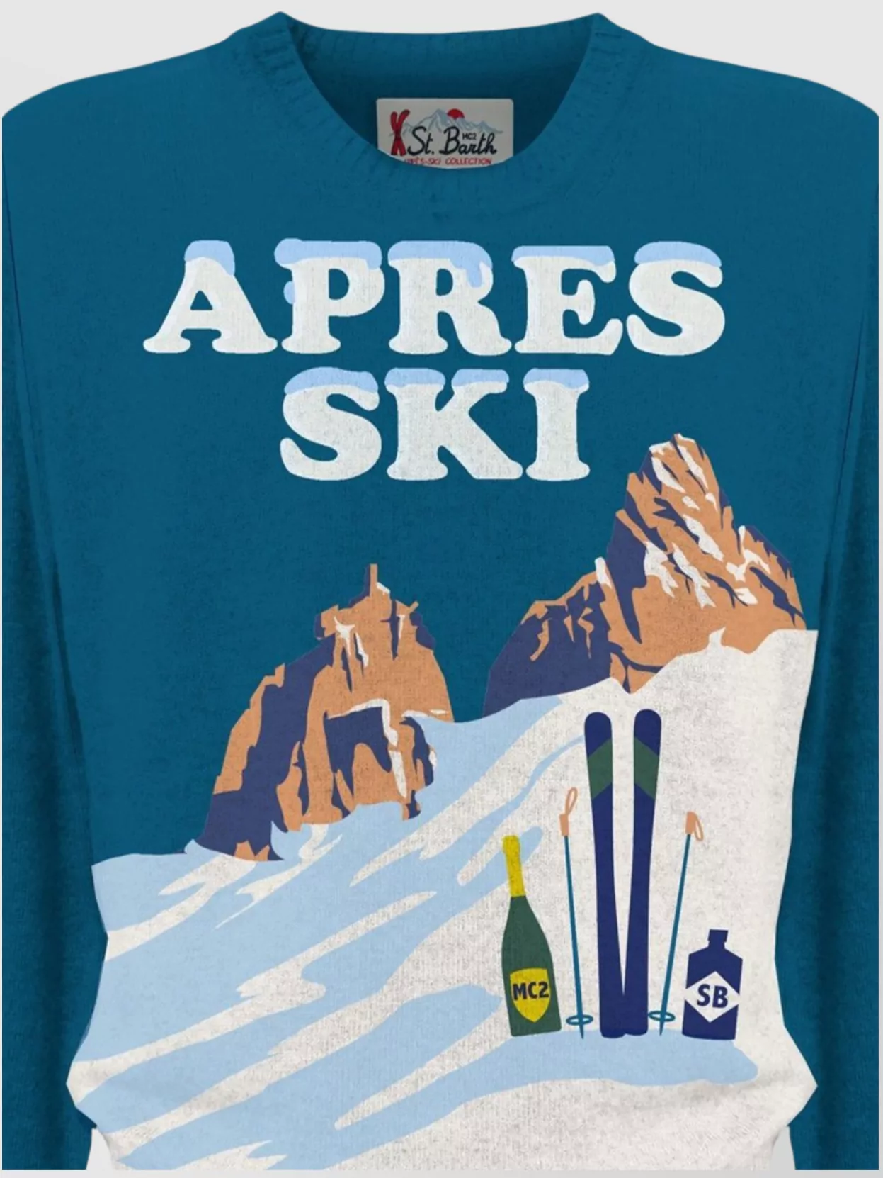 Mc2 Saint Barth Graphic Print Crewneck Knit Sweater In Blue