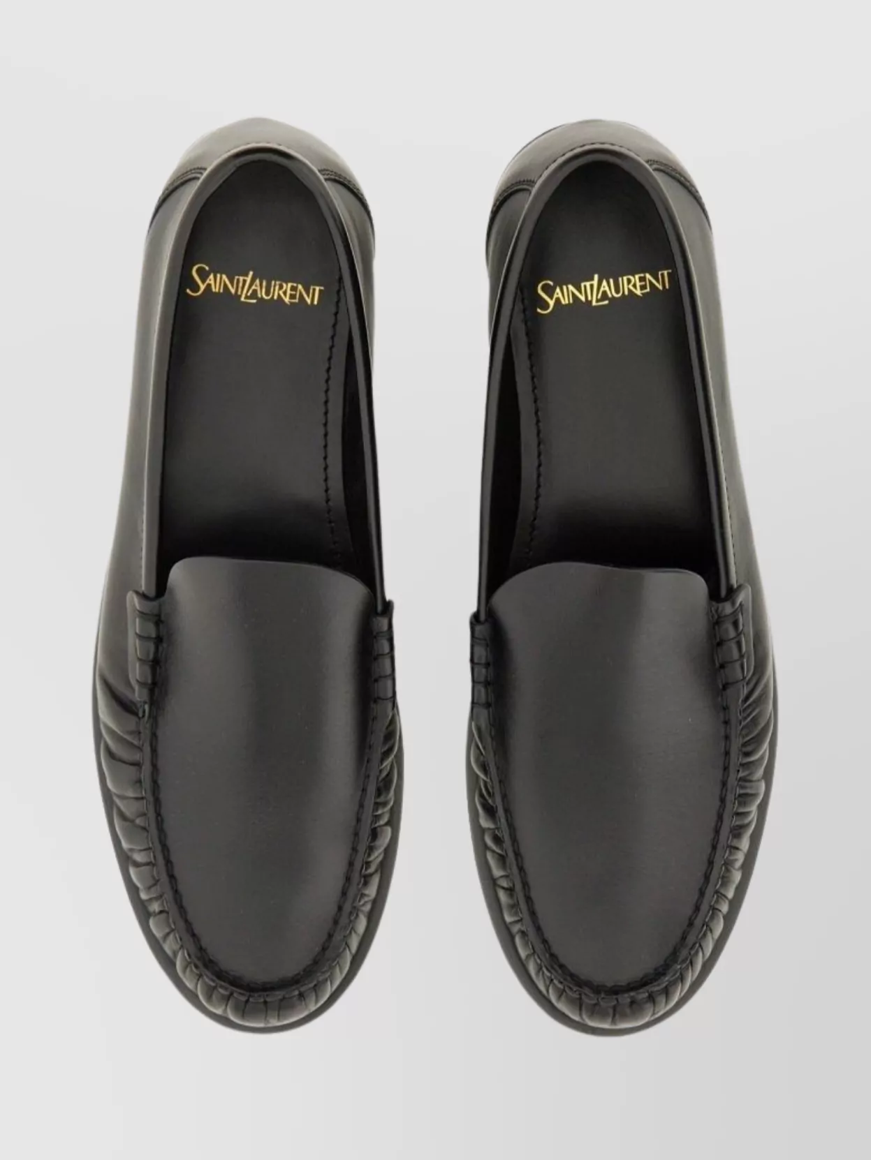 Saint Laurent Laurent Ruched Detail Flat Sole Loafers In Black