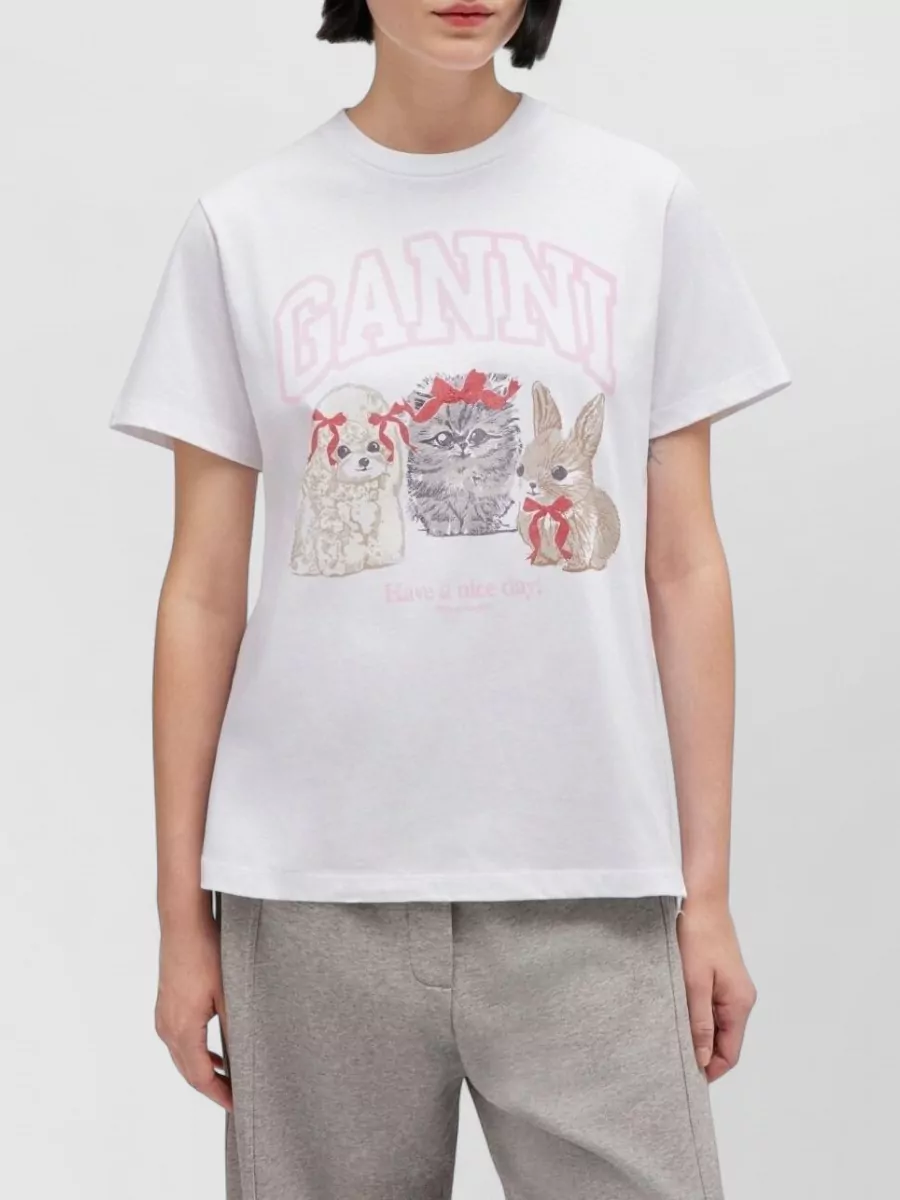 Ganni Graphic Print Crew Neck Short Sleeve Top
