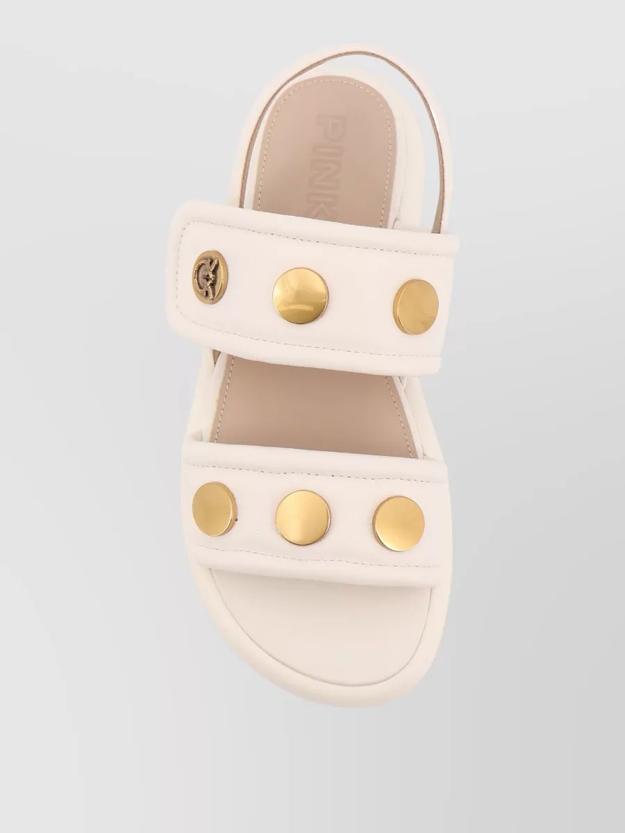 Pinko Flat Sandals Gold Tone Accents Open Toe