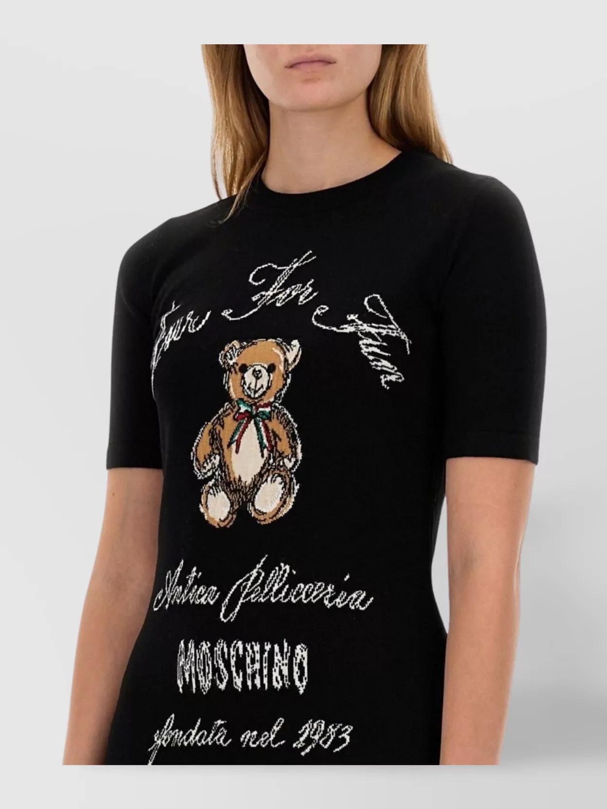 Moschino Crew Neck Embroidered Graphic Print Dress