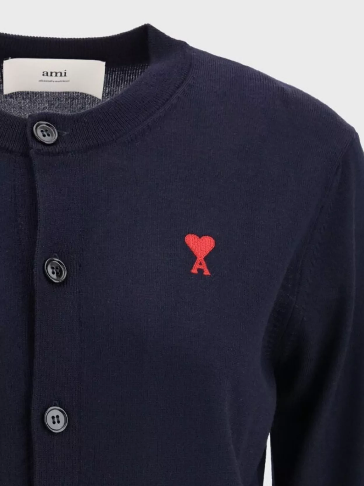 Shop Ami Alexandre Mattiussi Ribbed Crew Wool Logo Cardigan