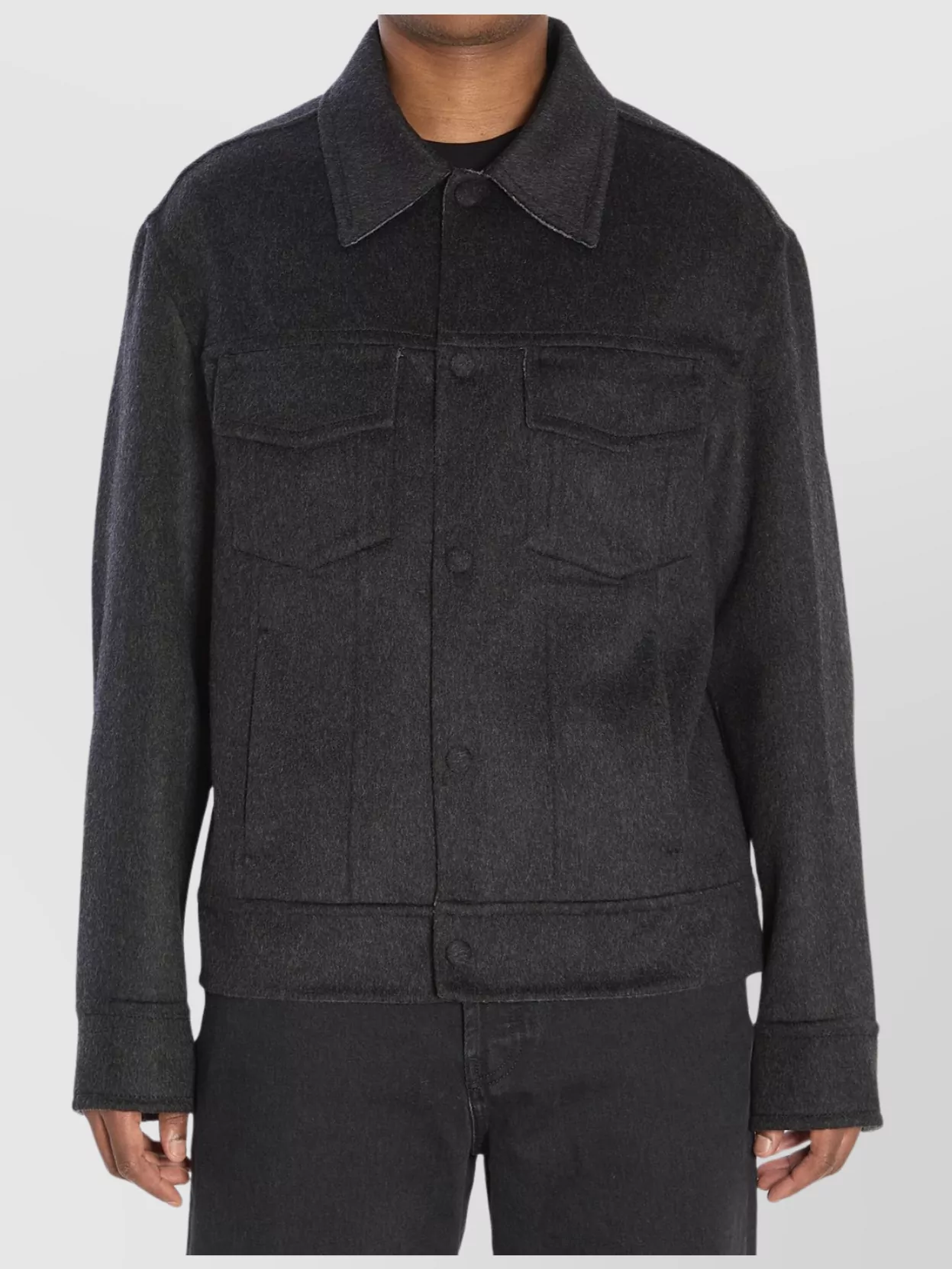 Ami Alexandre Mattiussi Wool Trucker Jacket Pointed Collar In Black