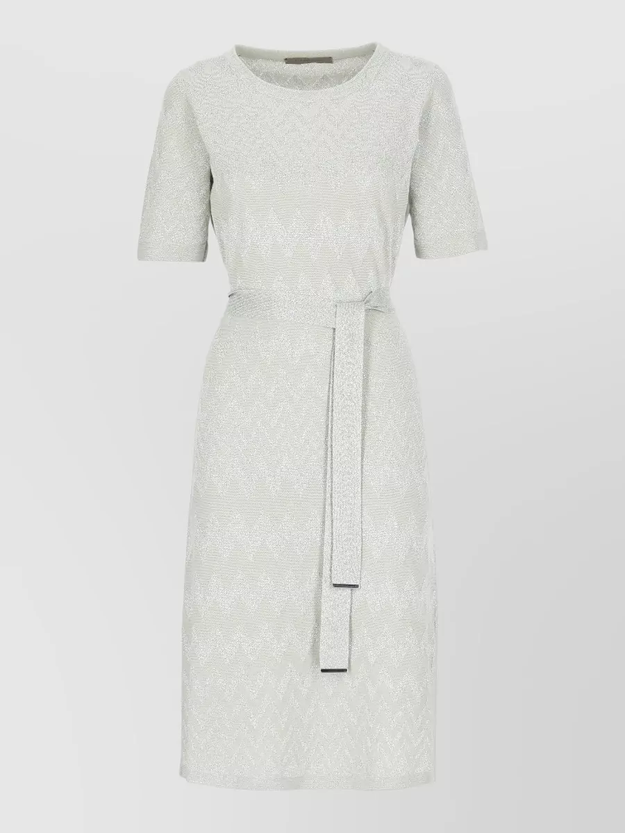 D.exterior Lurex Short-Sleeve Belted Midi Dress