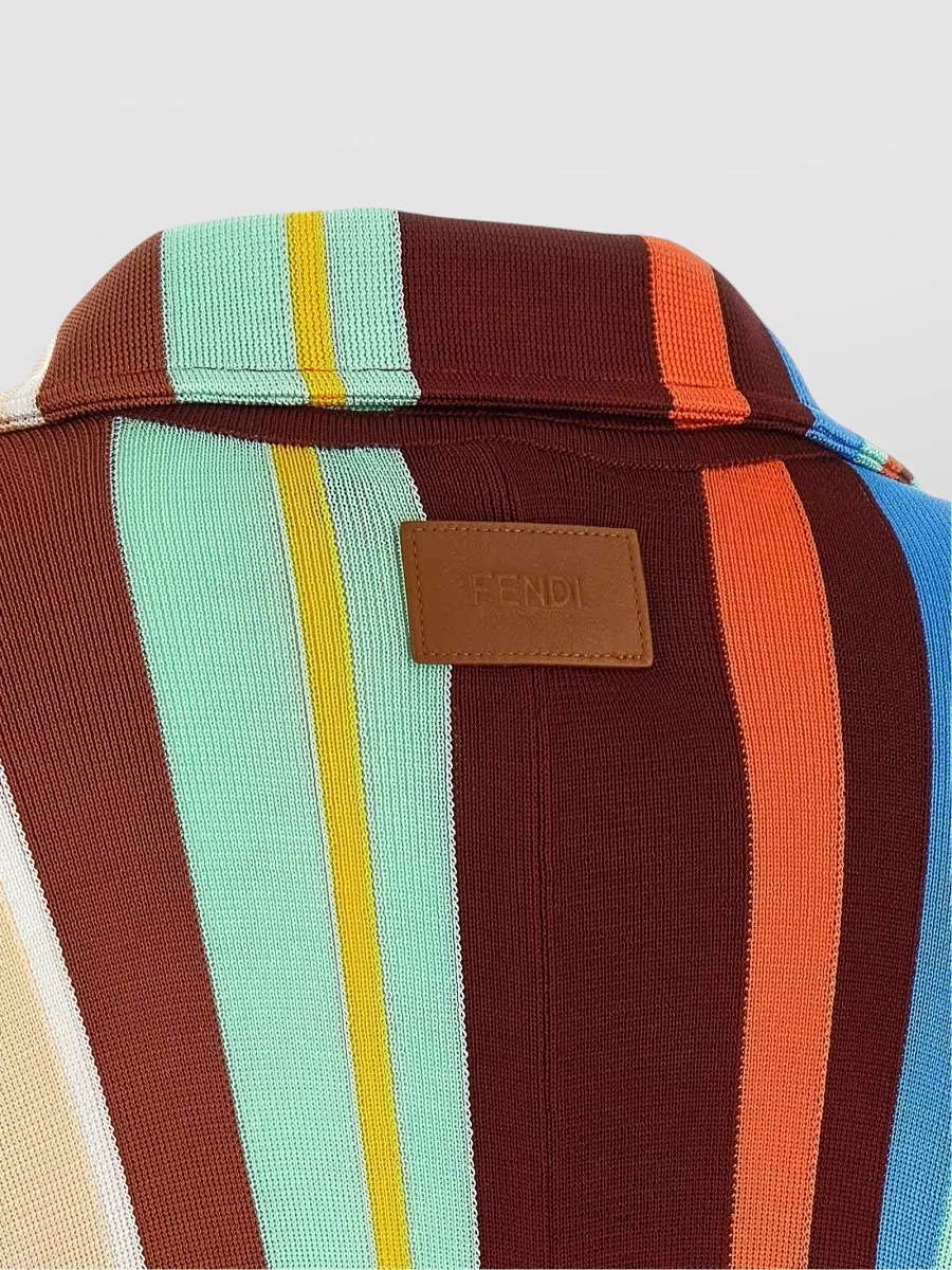 Fendi Striped Asymmetric Cropped Fringed Poncho