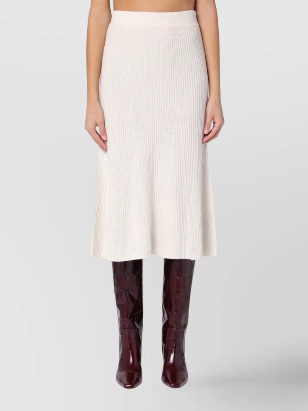 Calvin Klein Wool Flared Ribbed Skirt In White