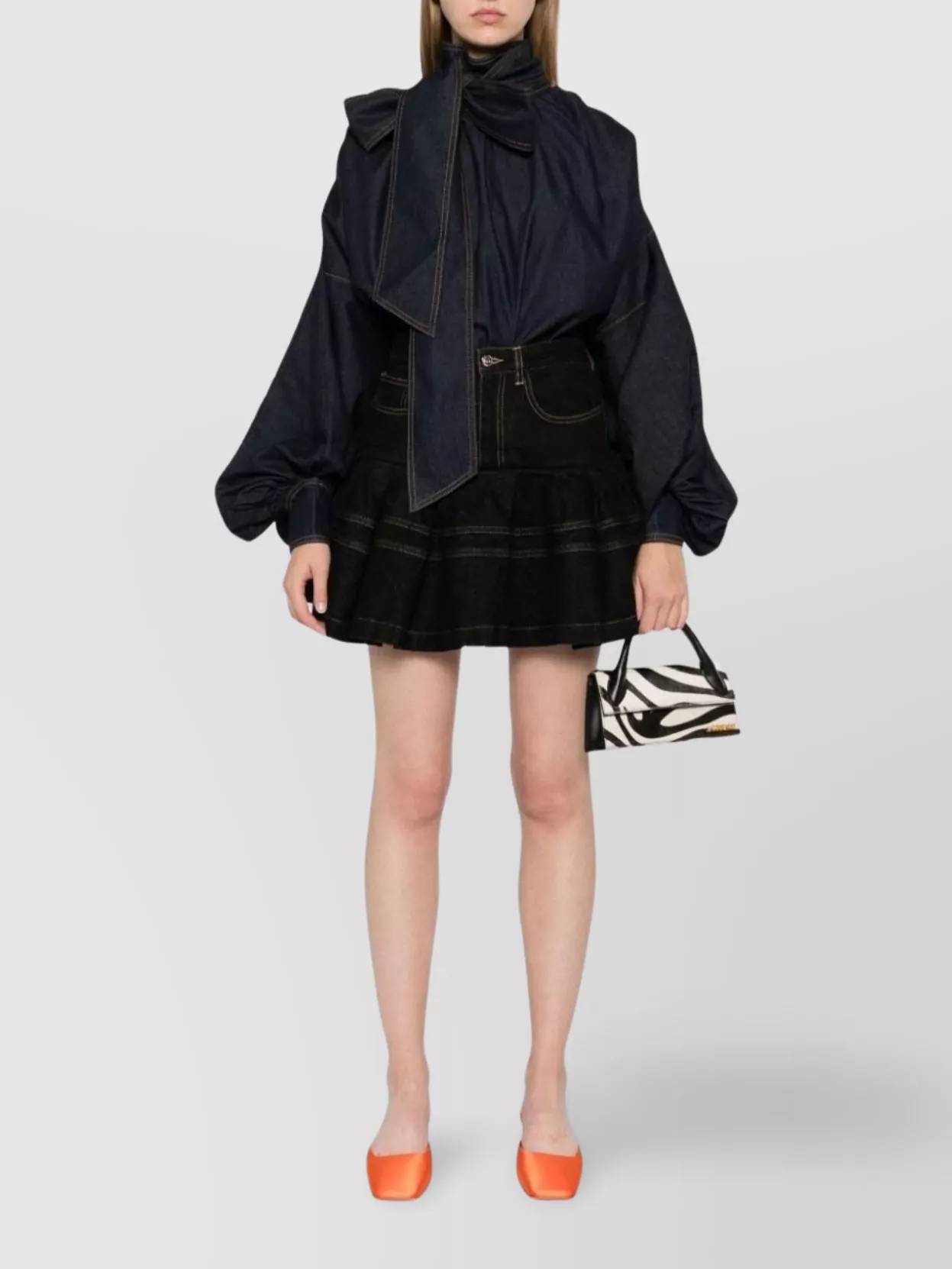 Zimmermann Denim Blouse With Balloon Sleeves And Bow Detail