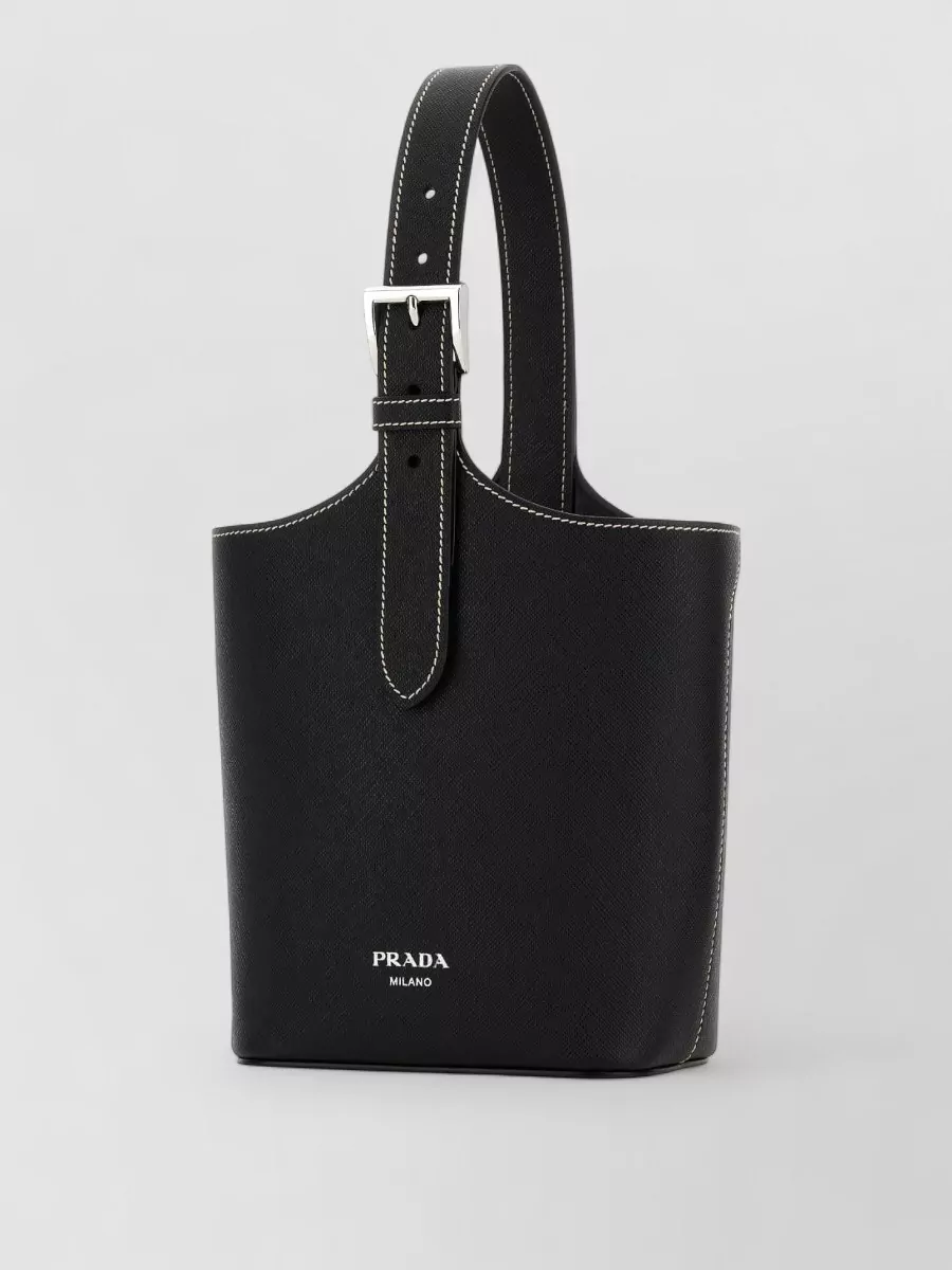 Prada Leather Shoulder Bag Contrast Stitching Handle
