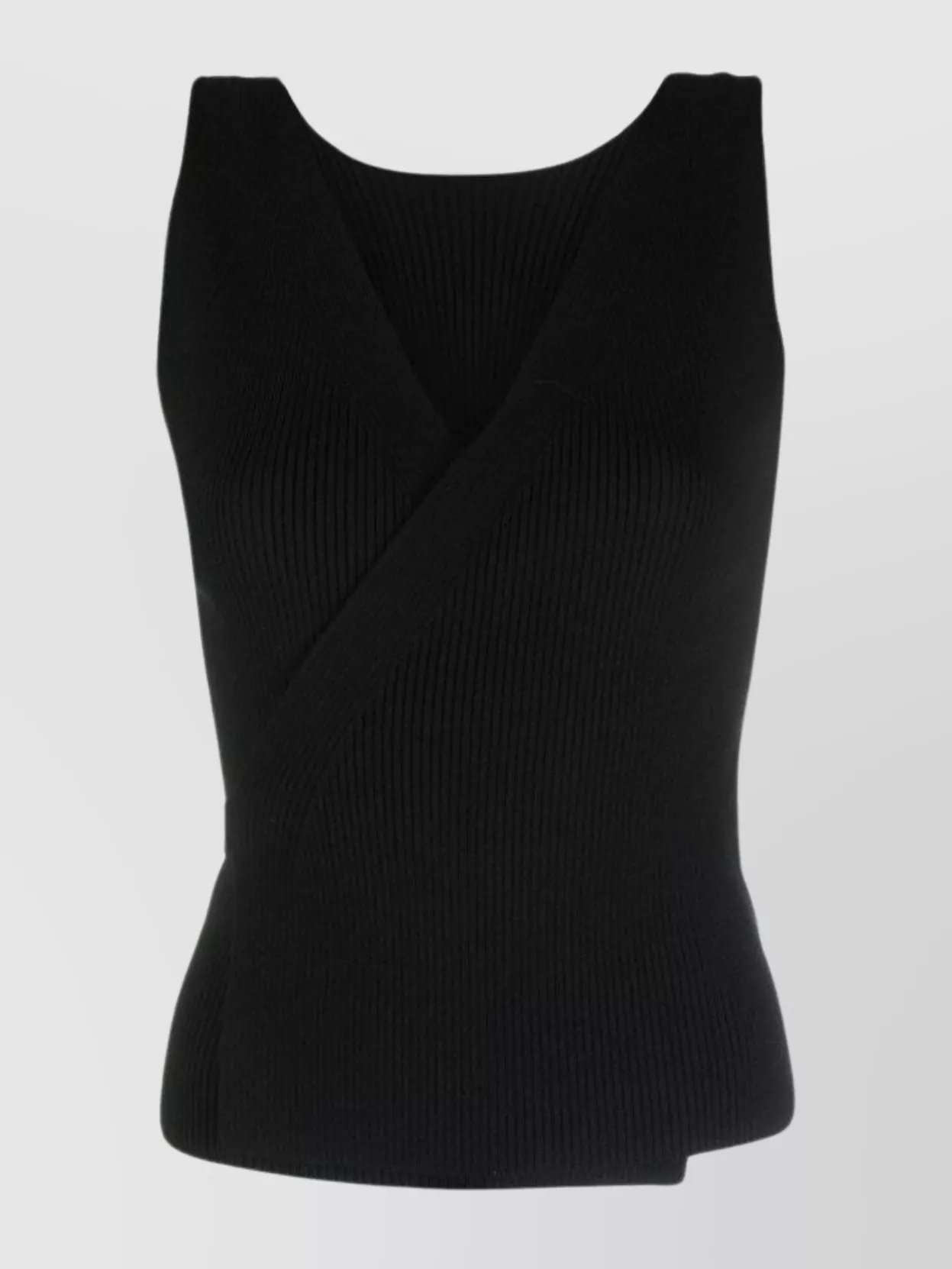 Shop Patou Ribbed-knit Sleeveless V-neck Wrap Top In Black