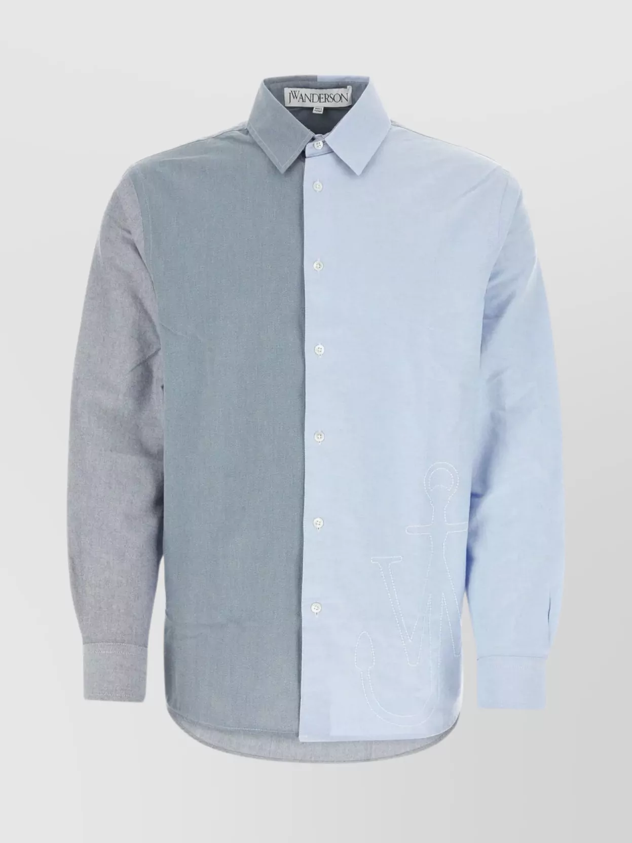 Shop Jw Anderson Anchor Embroidered Hemline Cotton Shirt In Blue