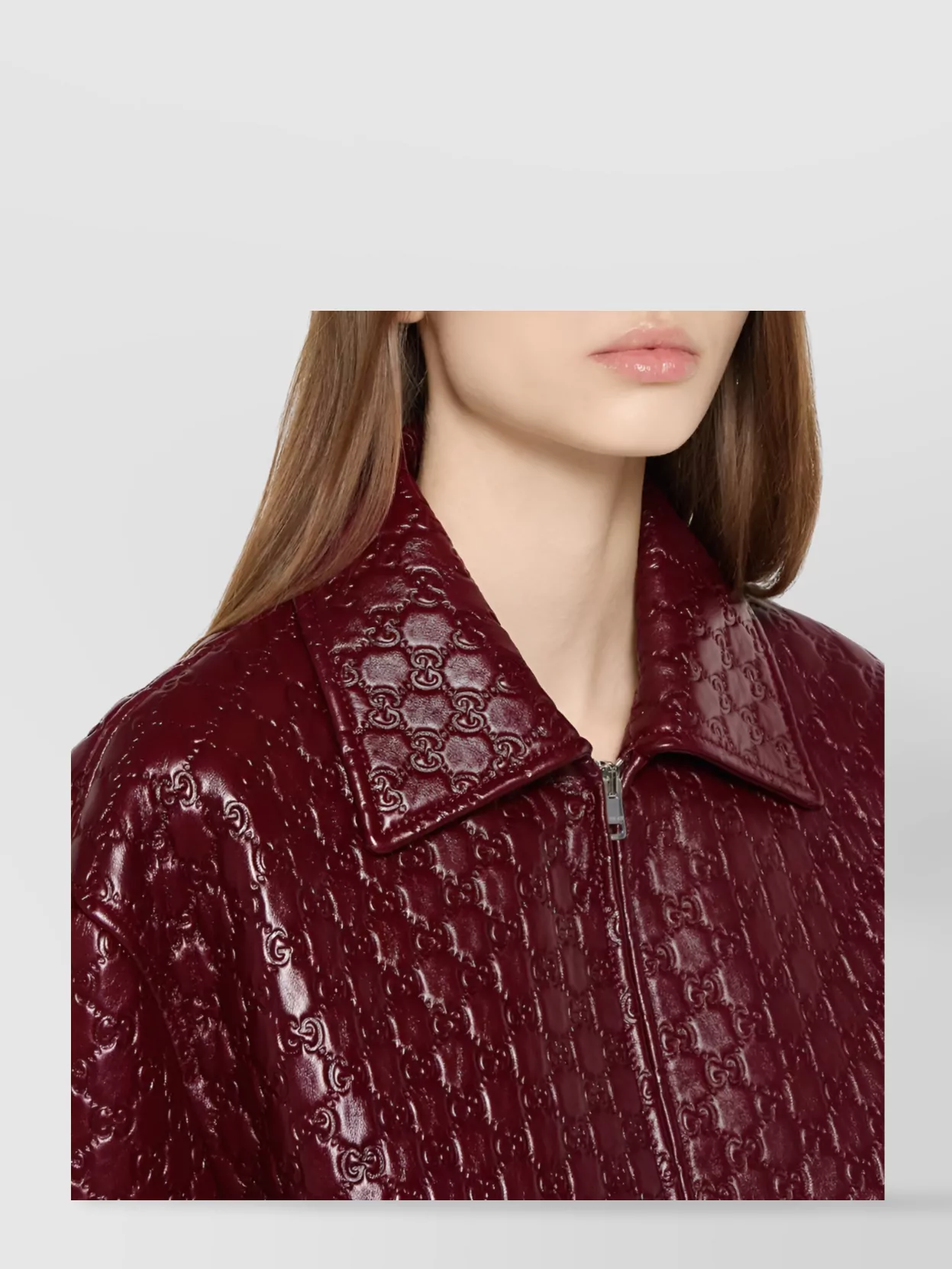 Gucci Oversized Leather Jacket Featuring Embossed Gg