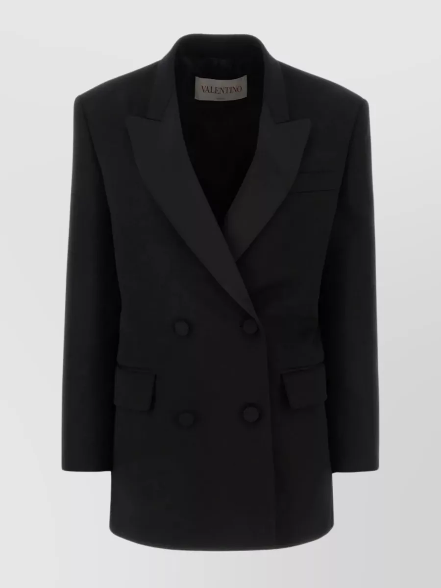 Shop Valentino Padded Shoulder Oversized Wool Blazer In Black