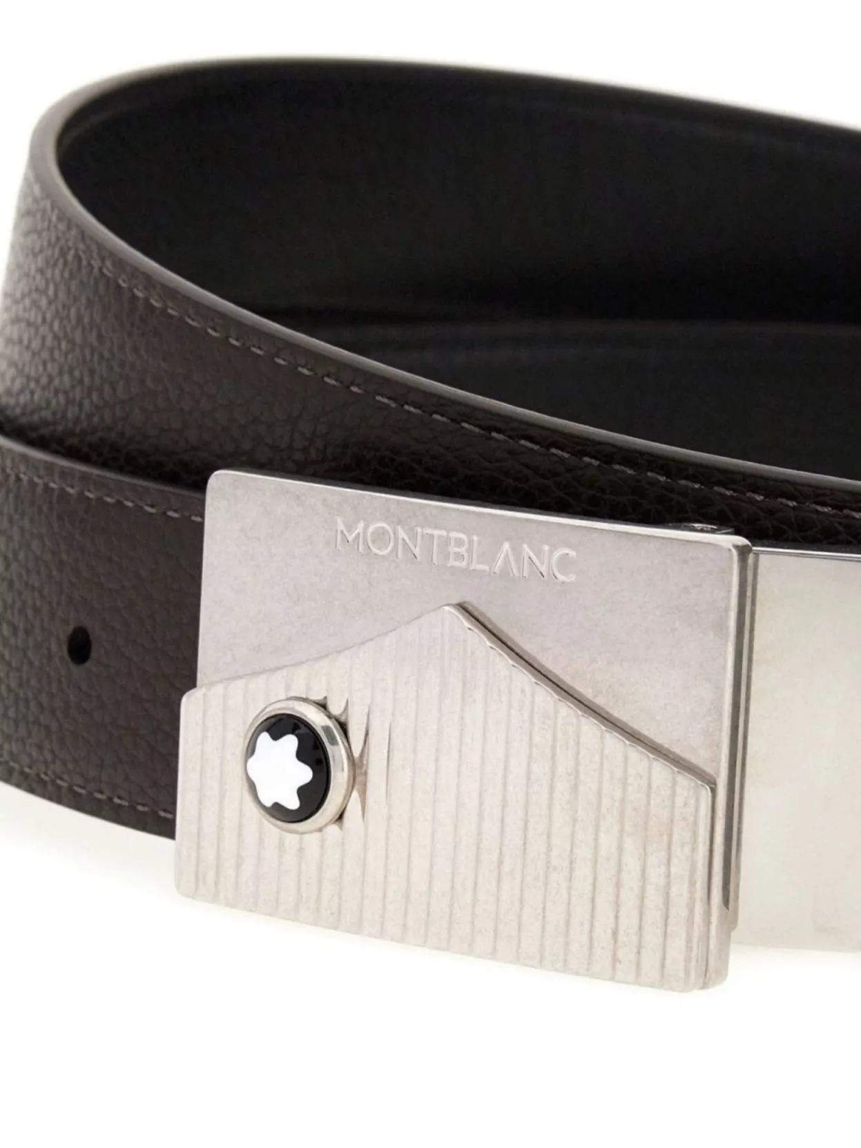 Montblanc Black Leather Reversible Belt In Brown