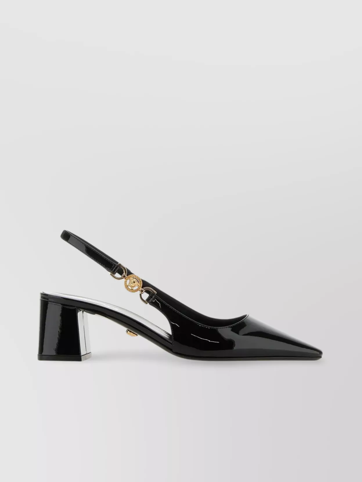 Shop Versace Squared Toe Leather Pumps With Medusa Detail