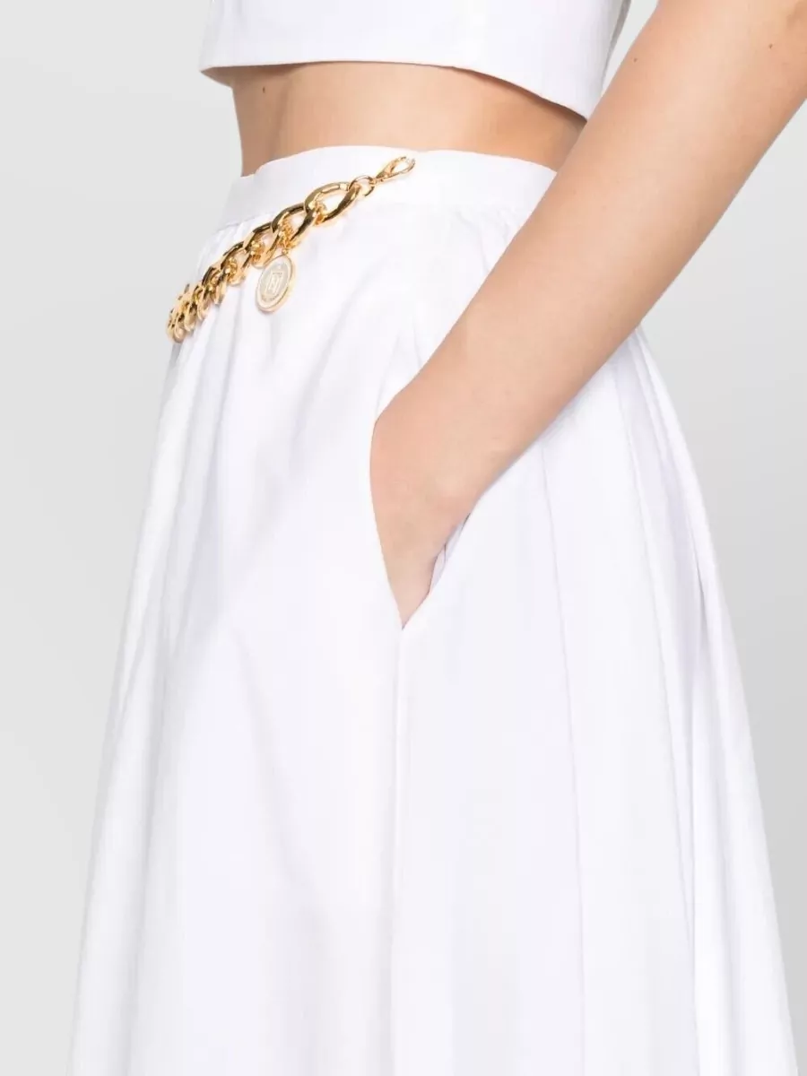 Elisabetta Franchi Pleated High Waist Midi Skirt Chain Detail