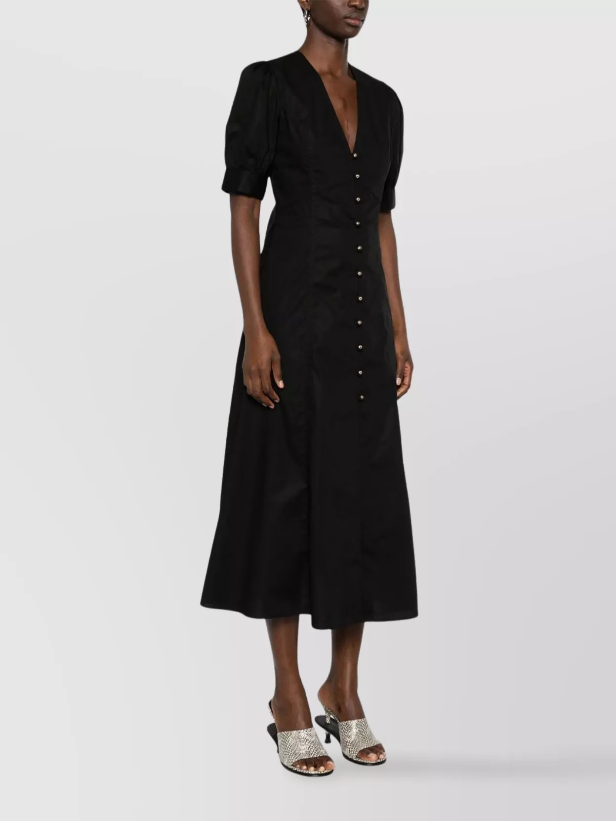 Twin-Set Midi Dress With V-Neckline And Puff Sleeves