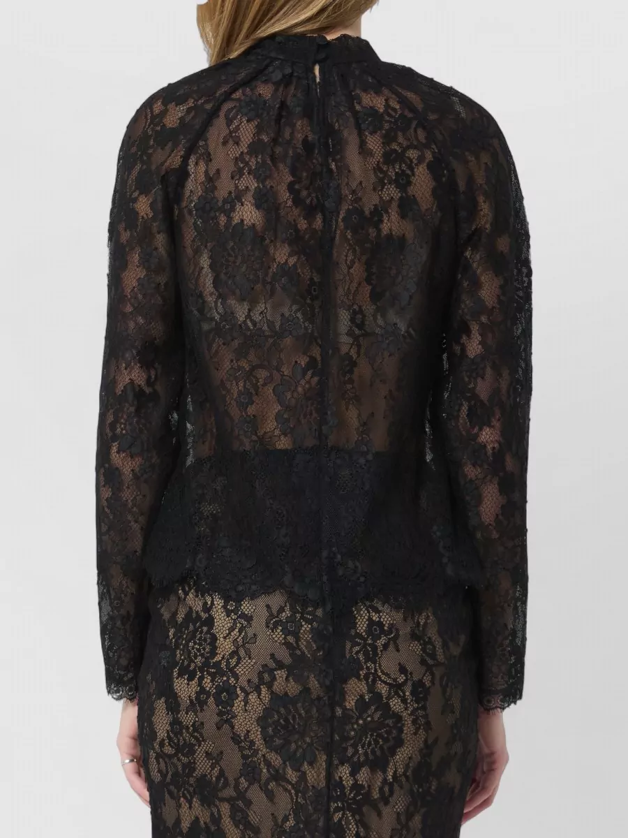 Self-Portrait Lace Long-Sleeve Fitted Blouse