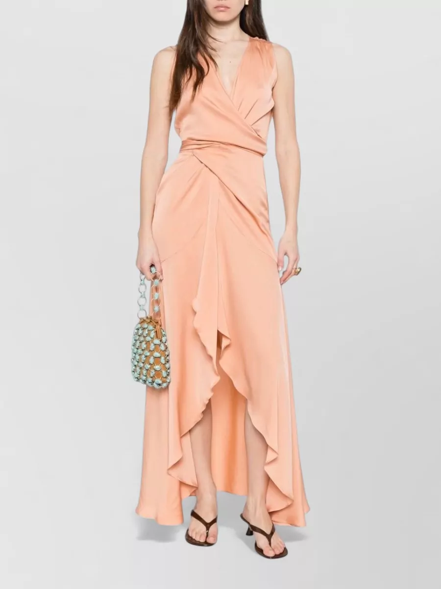 Silk95Five Silk V-Neck Tie-Detail Sleeveless Asymmetric-Hem Maxi Dress
